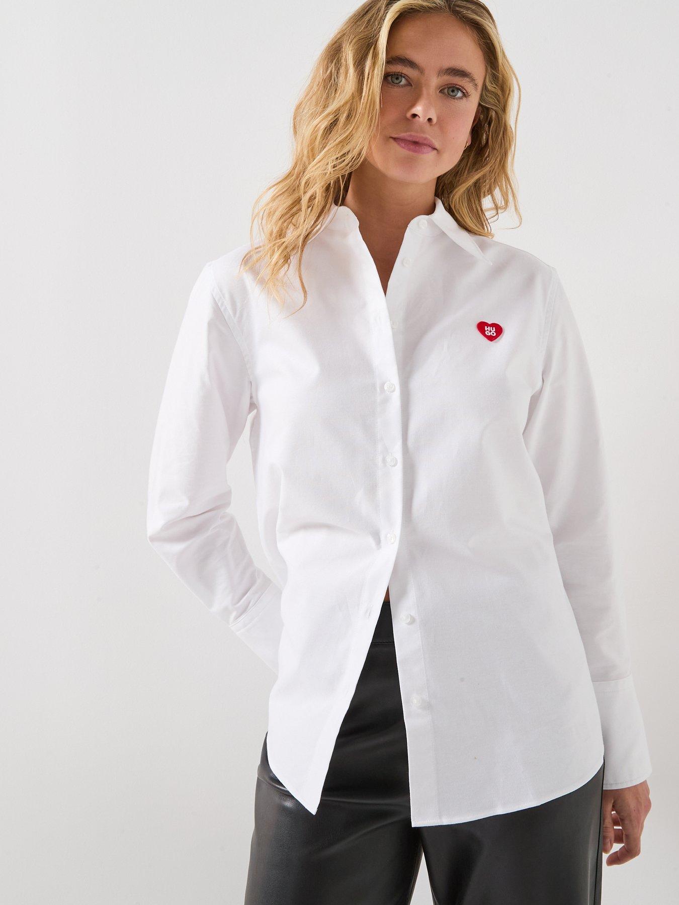 Image 1 of 5 of HUGO Erselia Shirt With Heart Logo - White