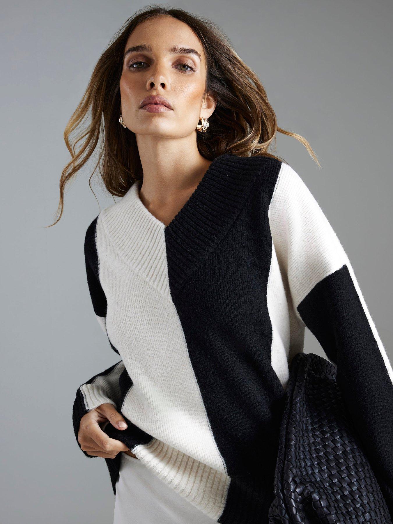 river-island-v-neck-stripe-jumper-blackwhitefront