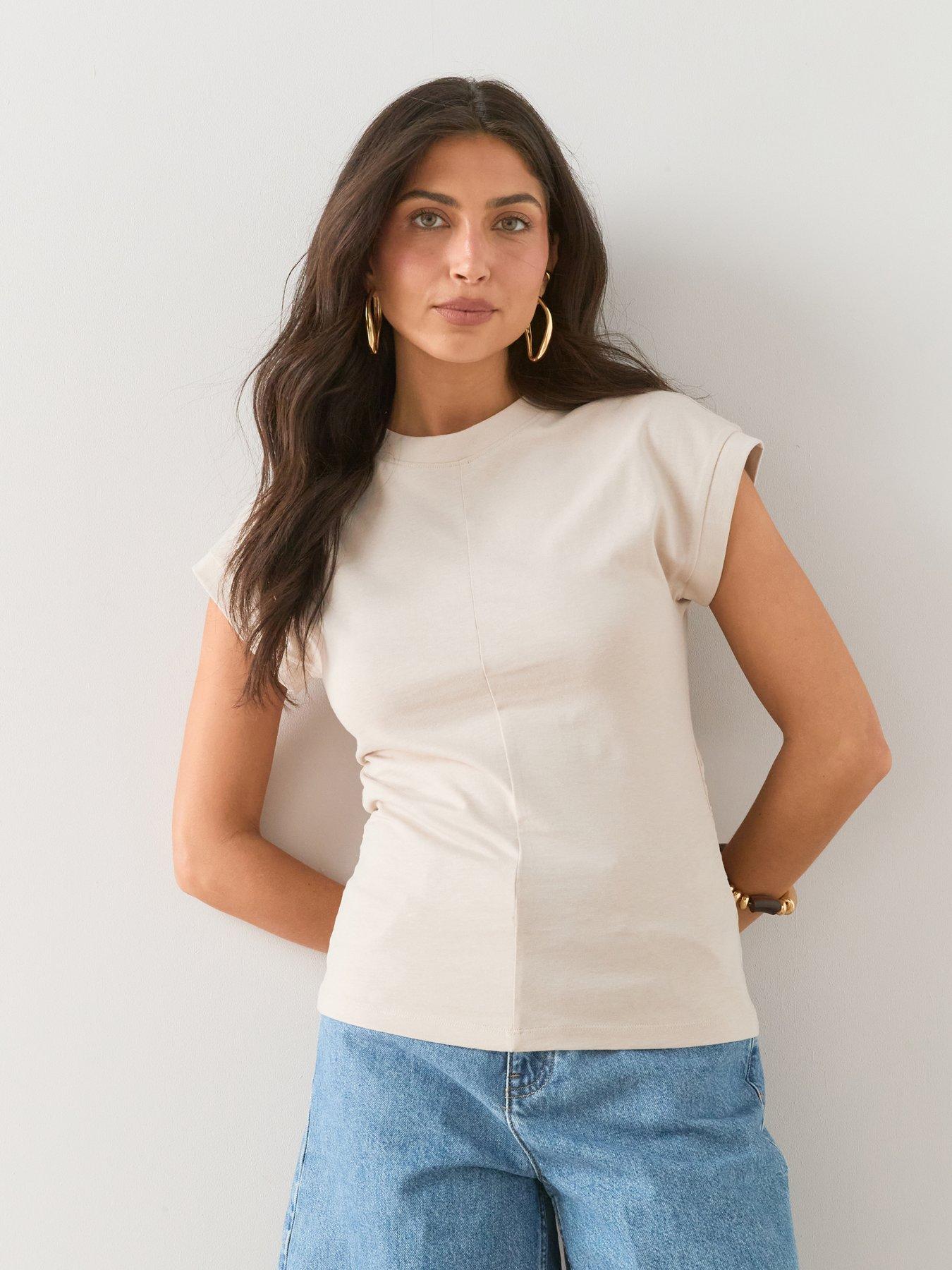 The Very Collection Ruched Side Cotton T-Shirt - Cream