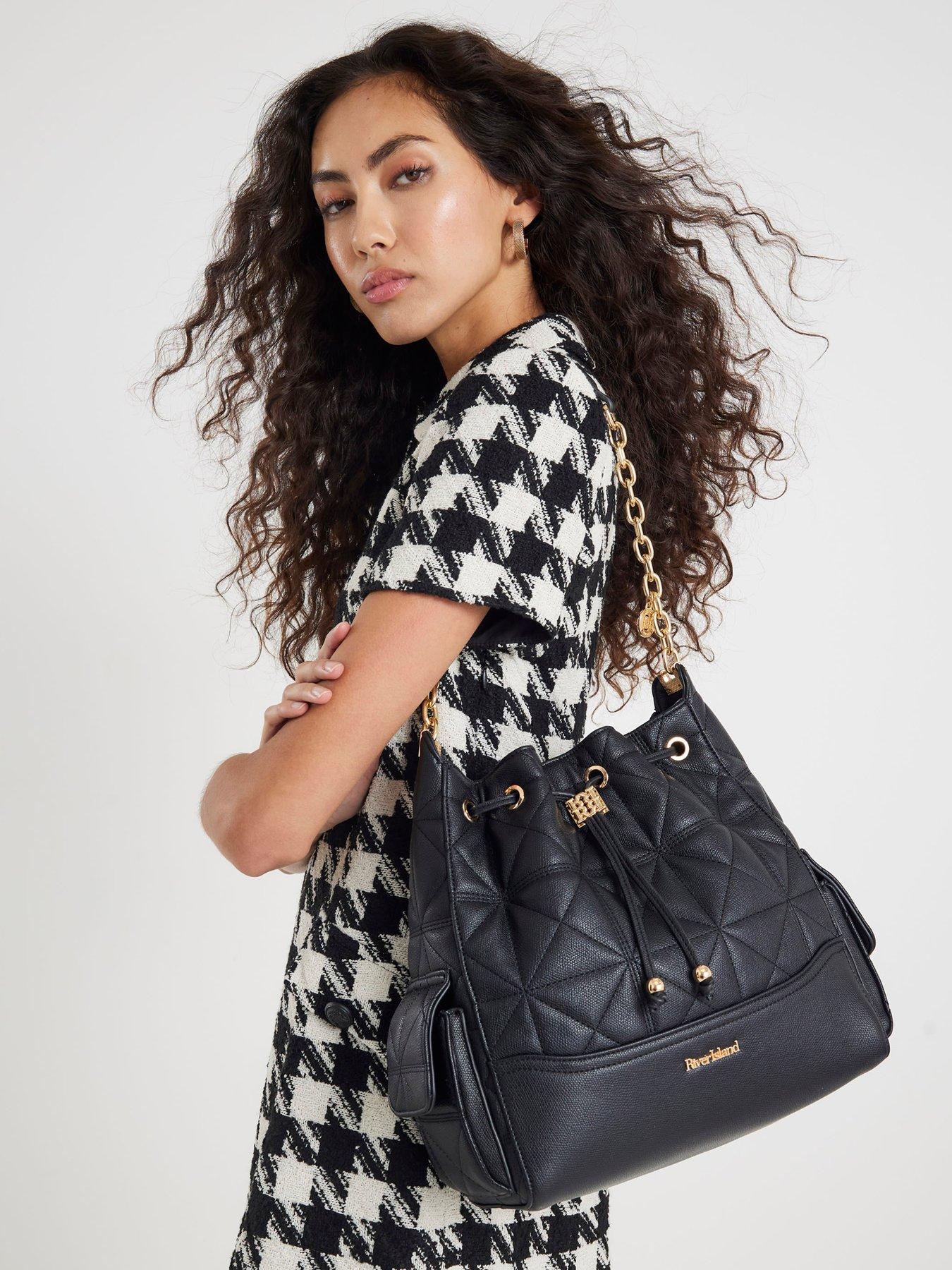 River Island Quilted Chain Handle Slouch - Black