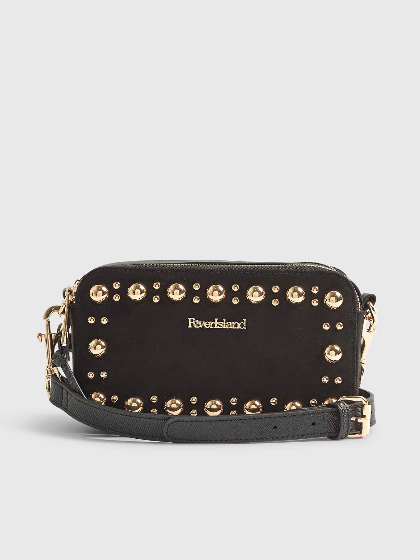 River Island Studded Camera Crossbody Bag - Black