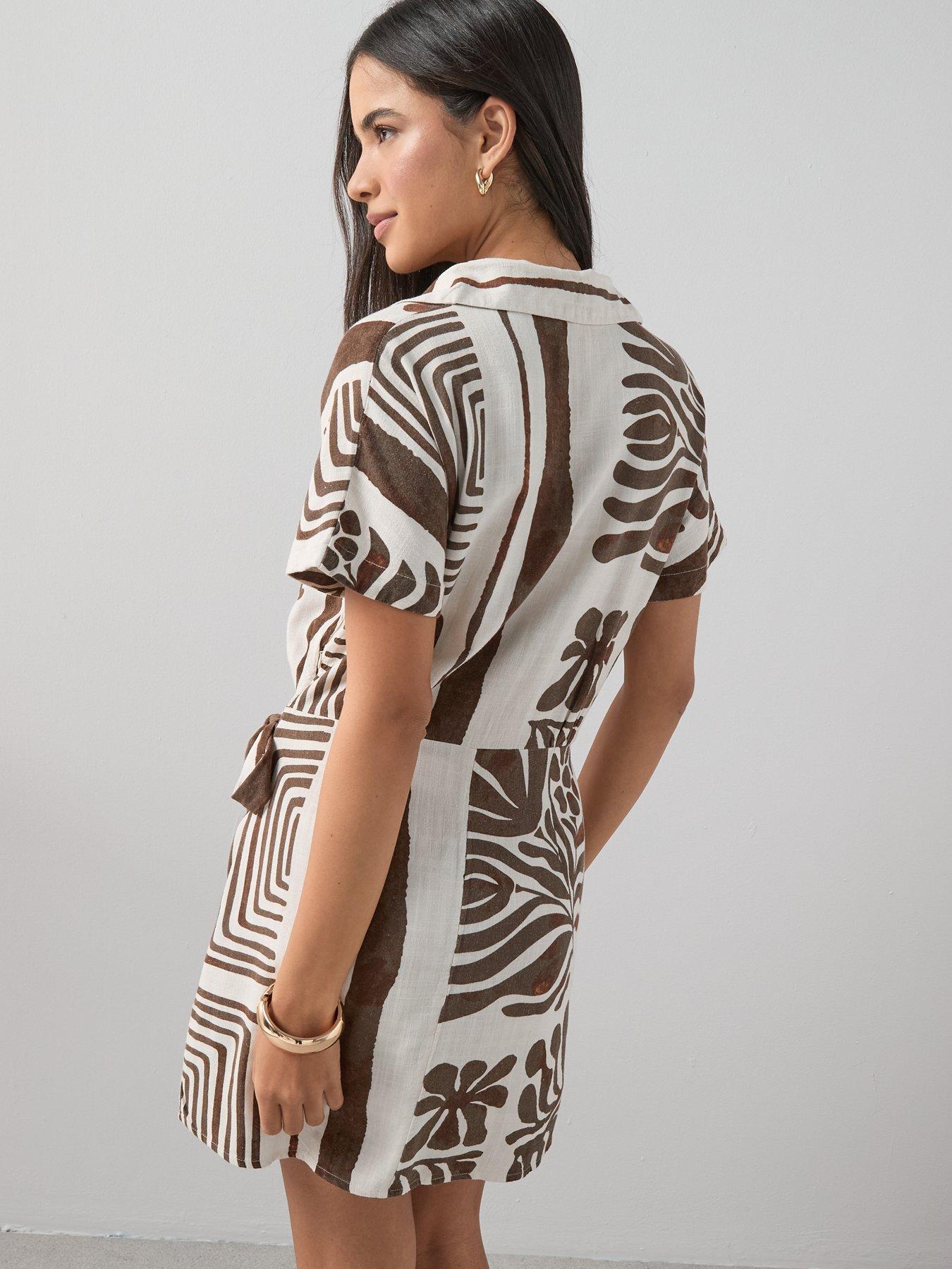 Image 2 of 7 of The Very Collection Linen Blend Wrap Mini Dress - Print