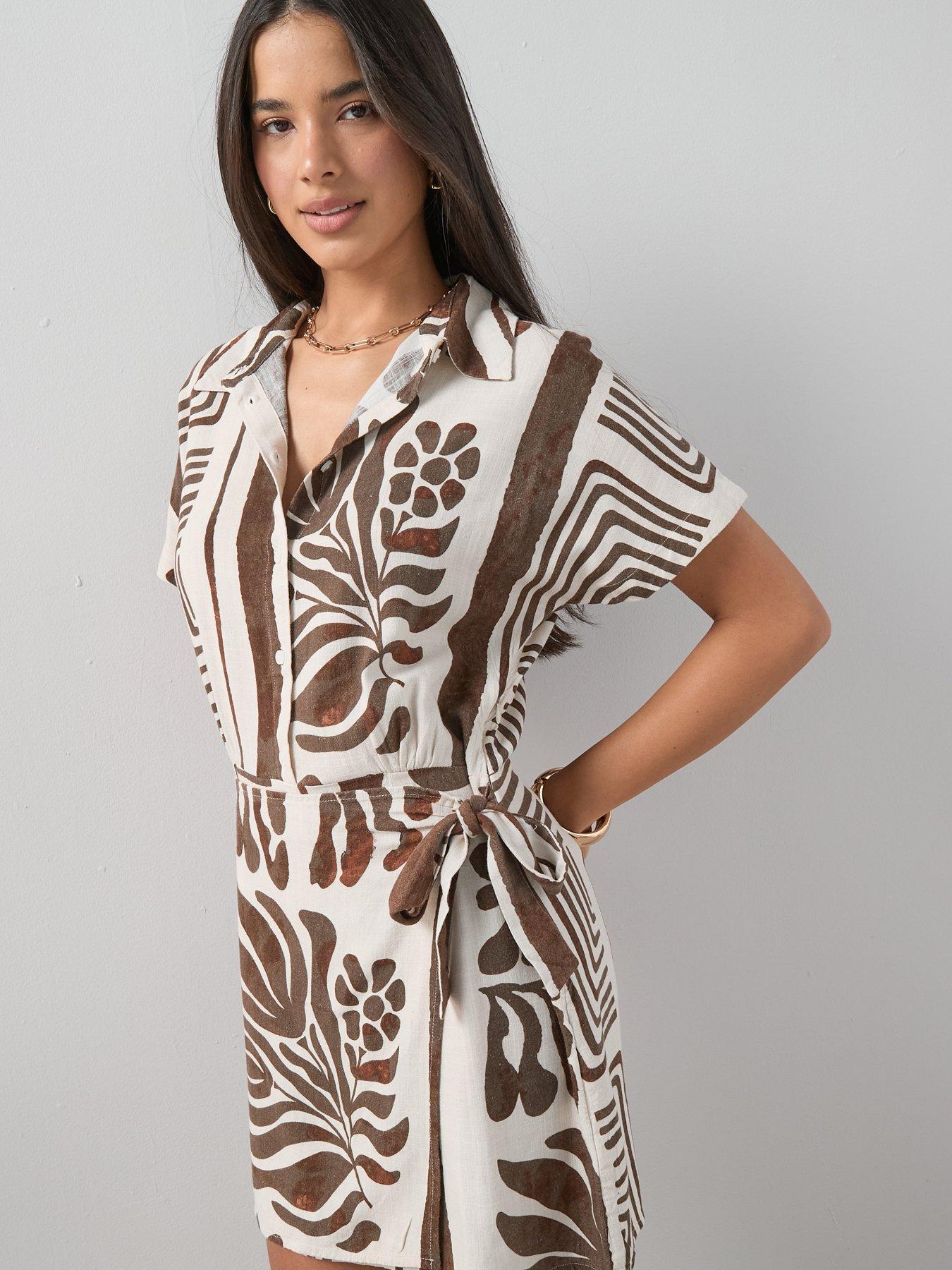 Image 6 of 7 of The Very Collection Linen Blend Wrap Mini Dress - Print