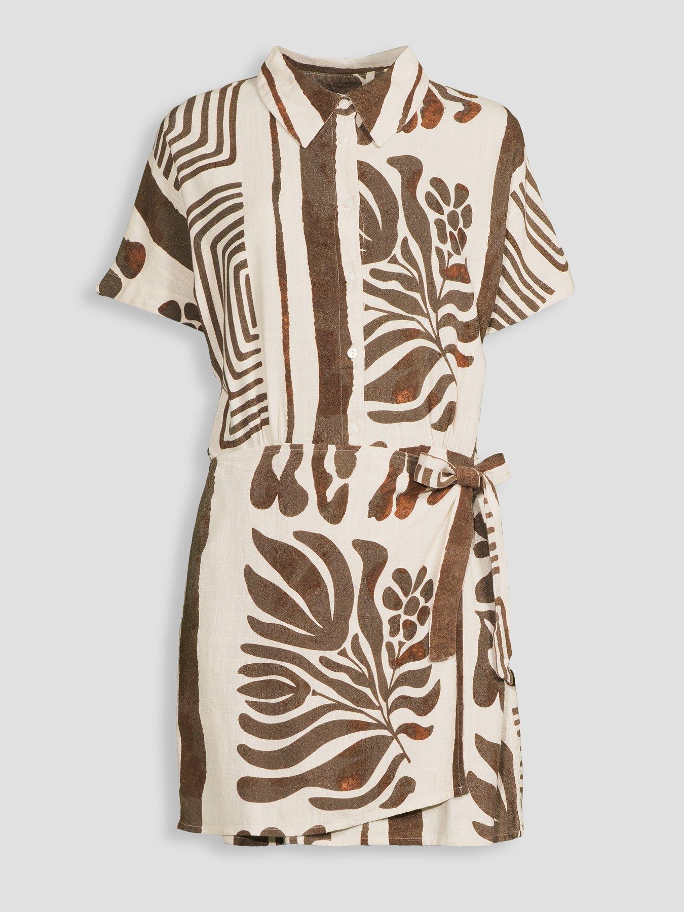 Image 7 of 7 of The Very Collection Linen Blend Wrap Mini Dress - Print