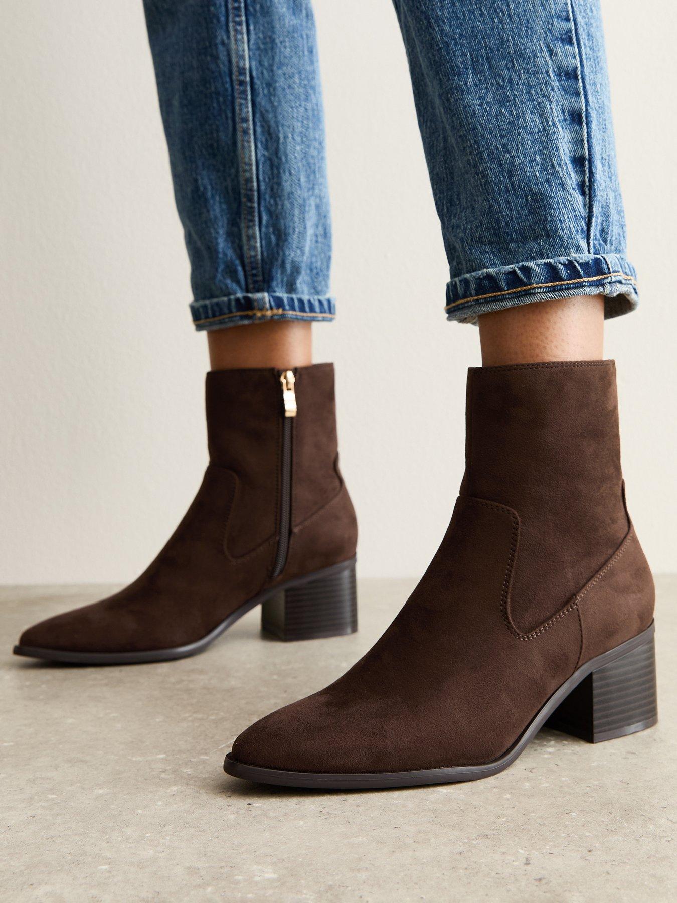 New Look Brown Faux Suede Block Heel Ankle Boots
