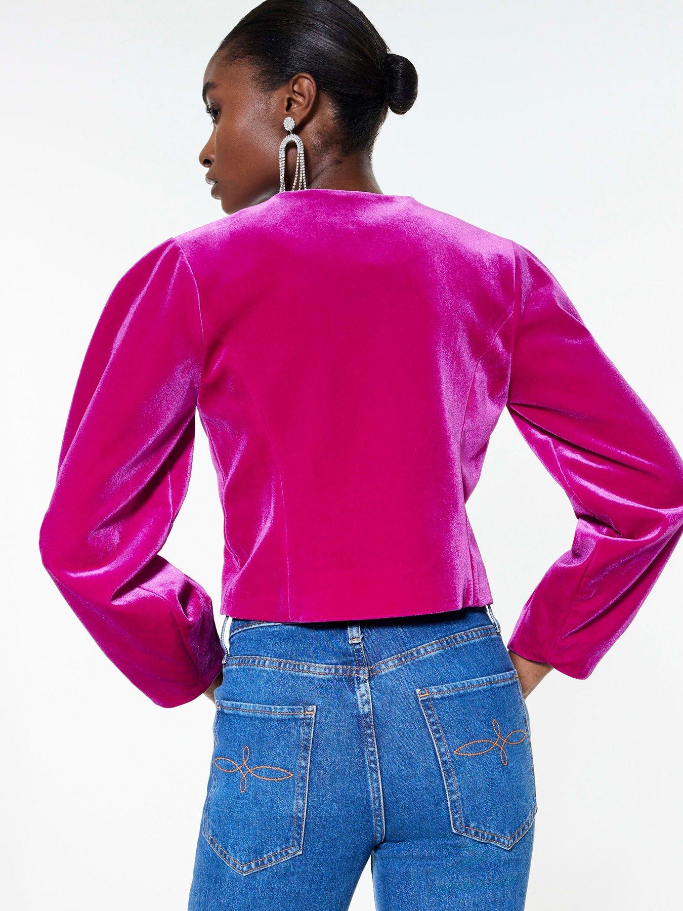Image 2 of 4 of River Island Long Sleeve Banana Velvet Jacket - Pink