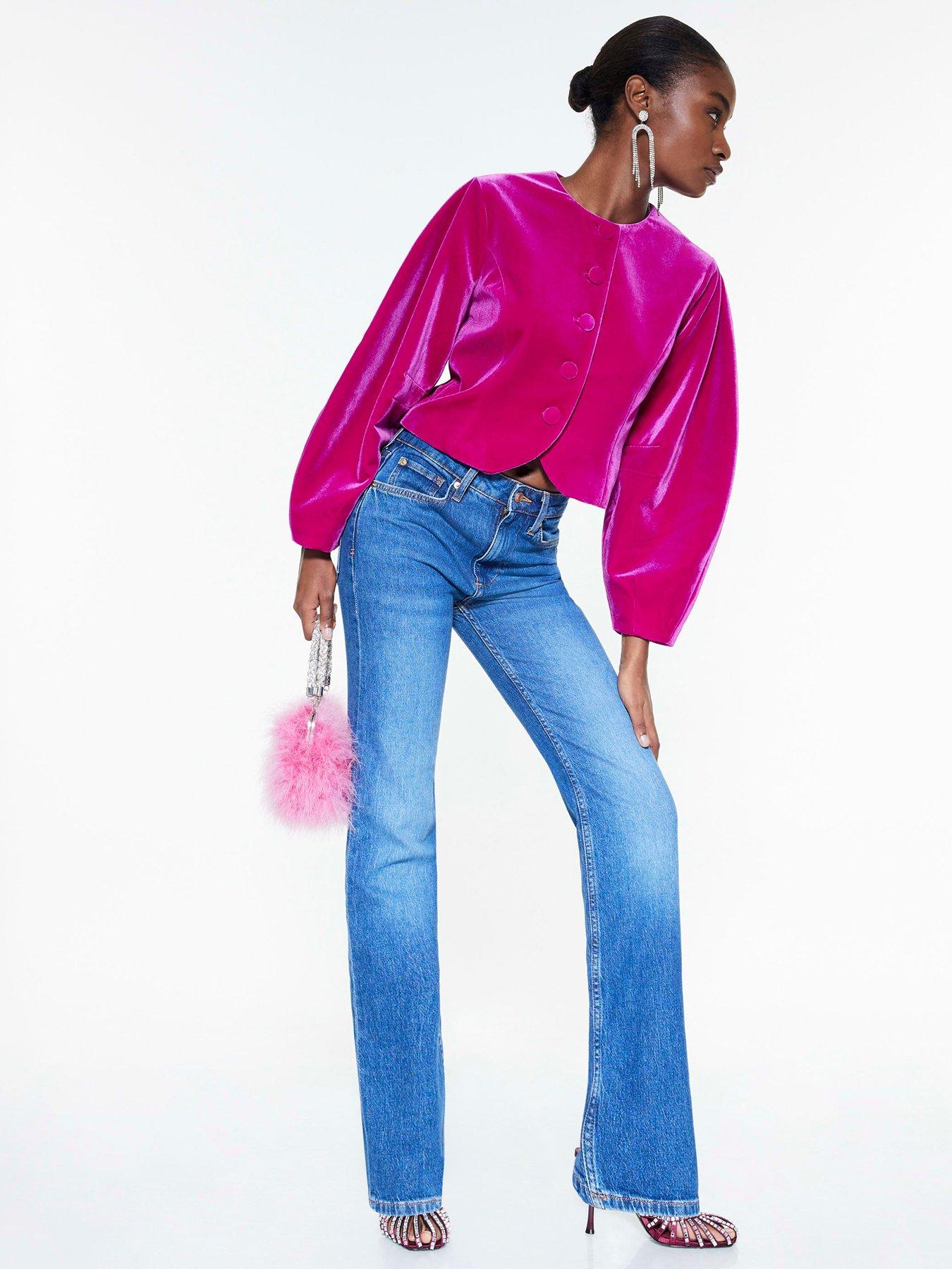 Image 3 of 4 of River Island Long Sleeve Banana Velvet Jacket - Pink