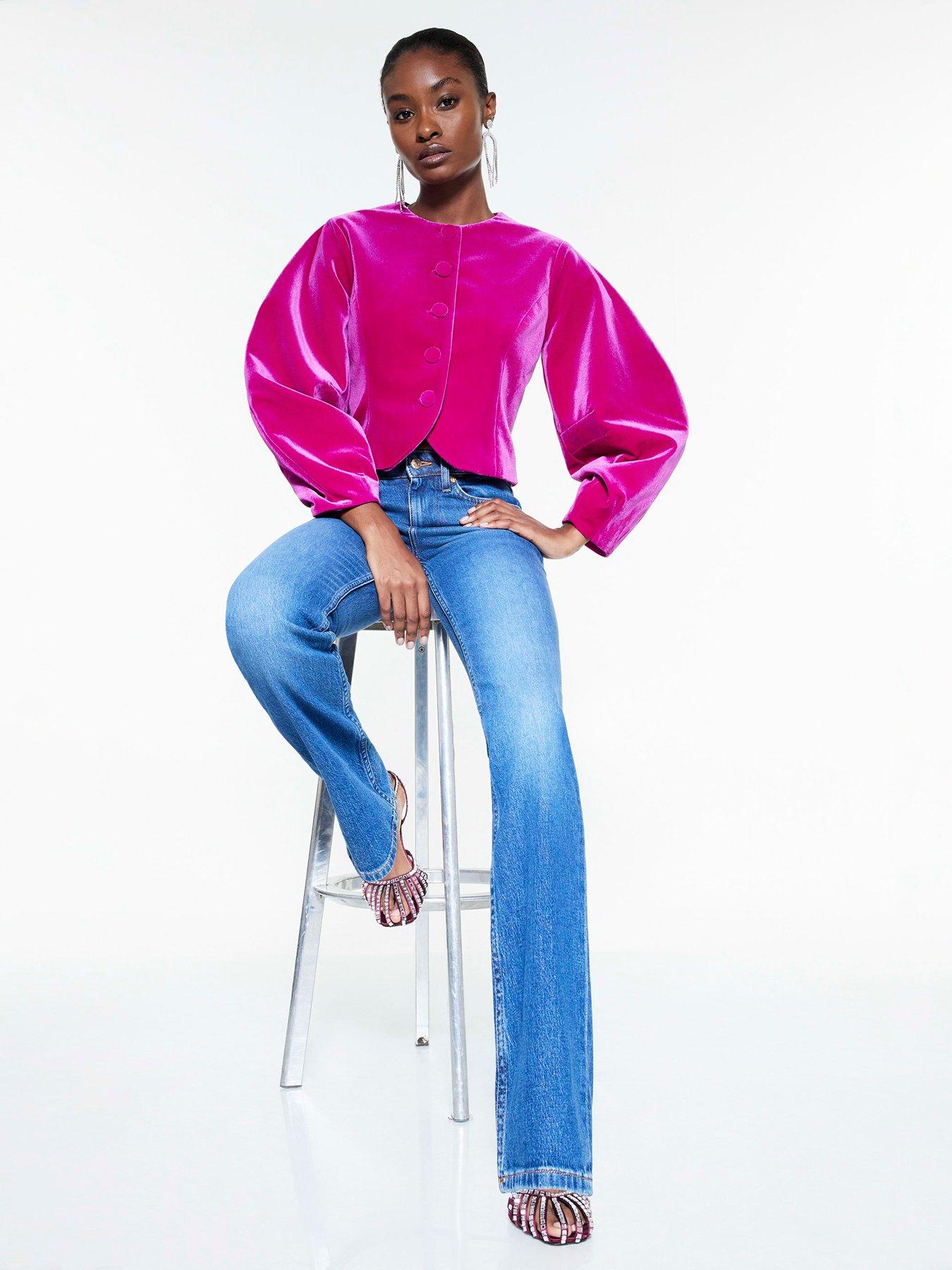 Image 4 of 4 of River Island Long Sleeve Banana Velvet Jacket - Pink