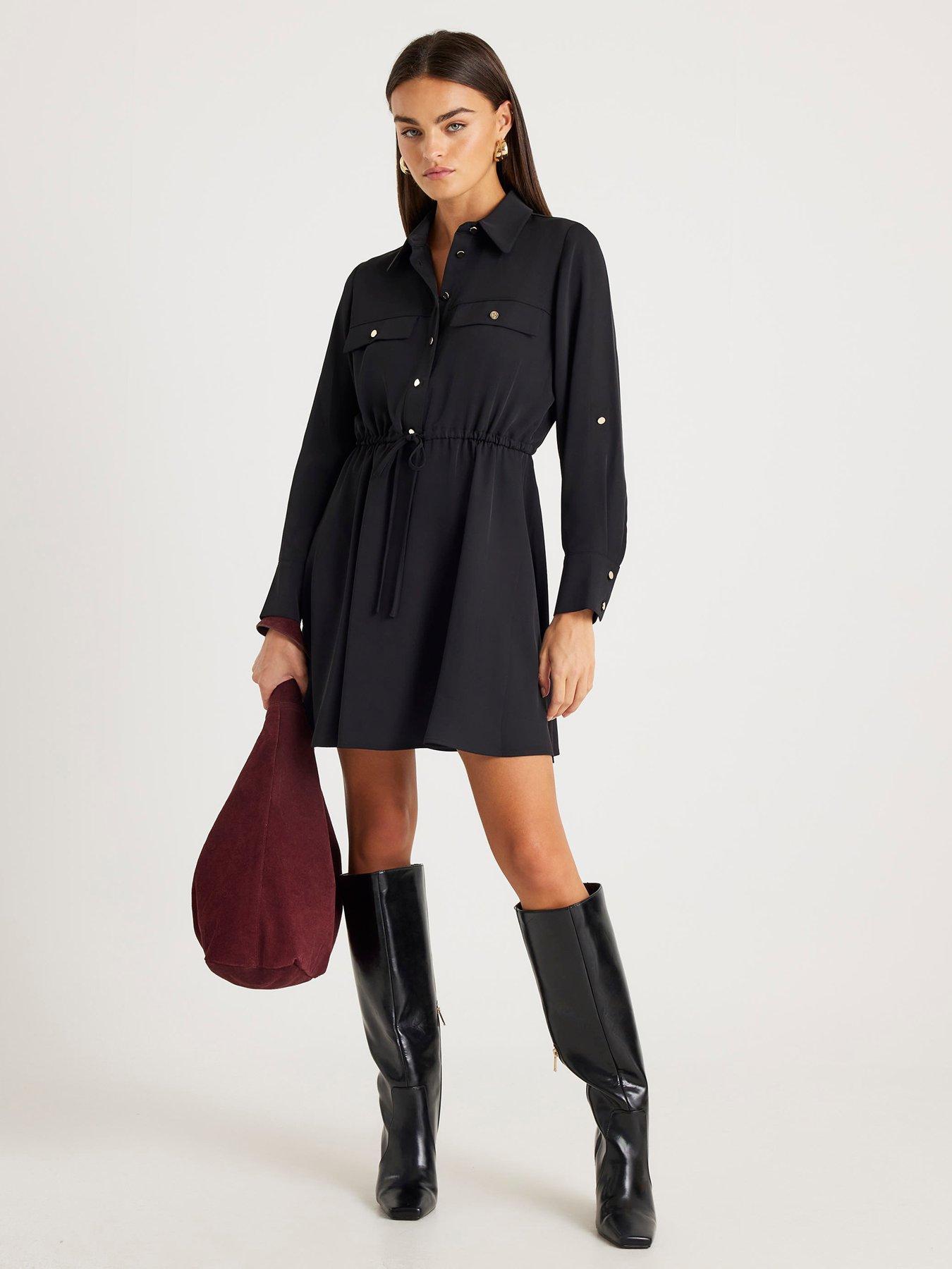 River Island Long Sleeve Mini Shirt Dress - Black
