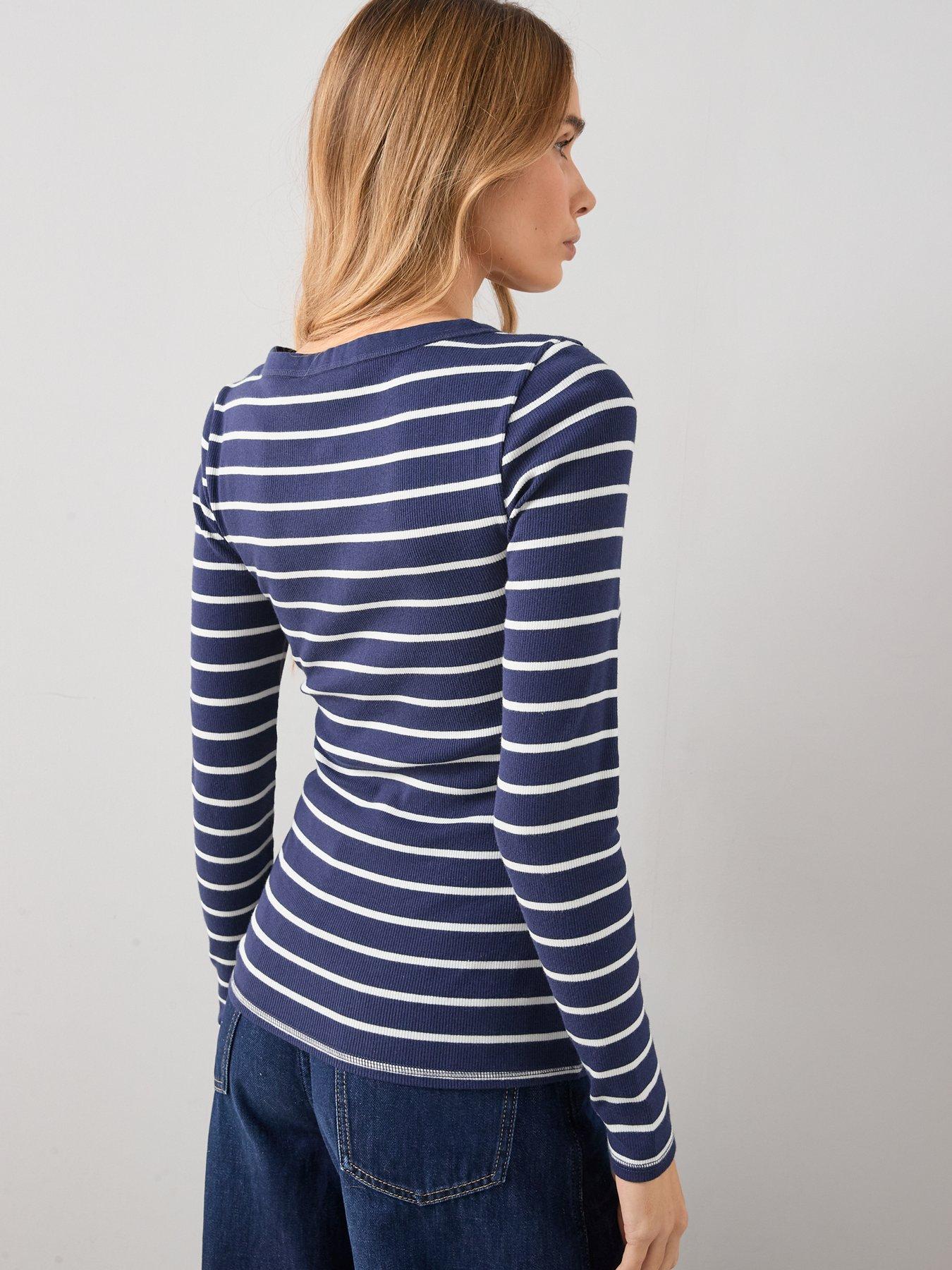 Image 2 of 7 of The Very Collection Stripe Ribbed Long Sleeve Henley - Multi