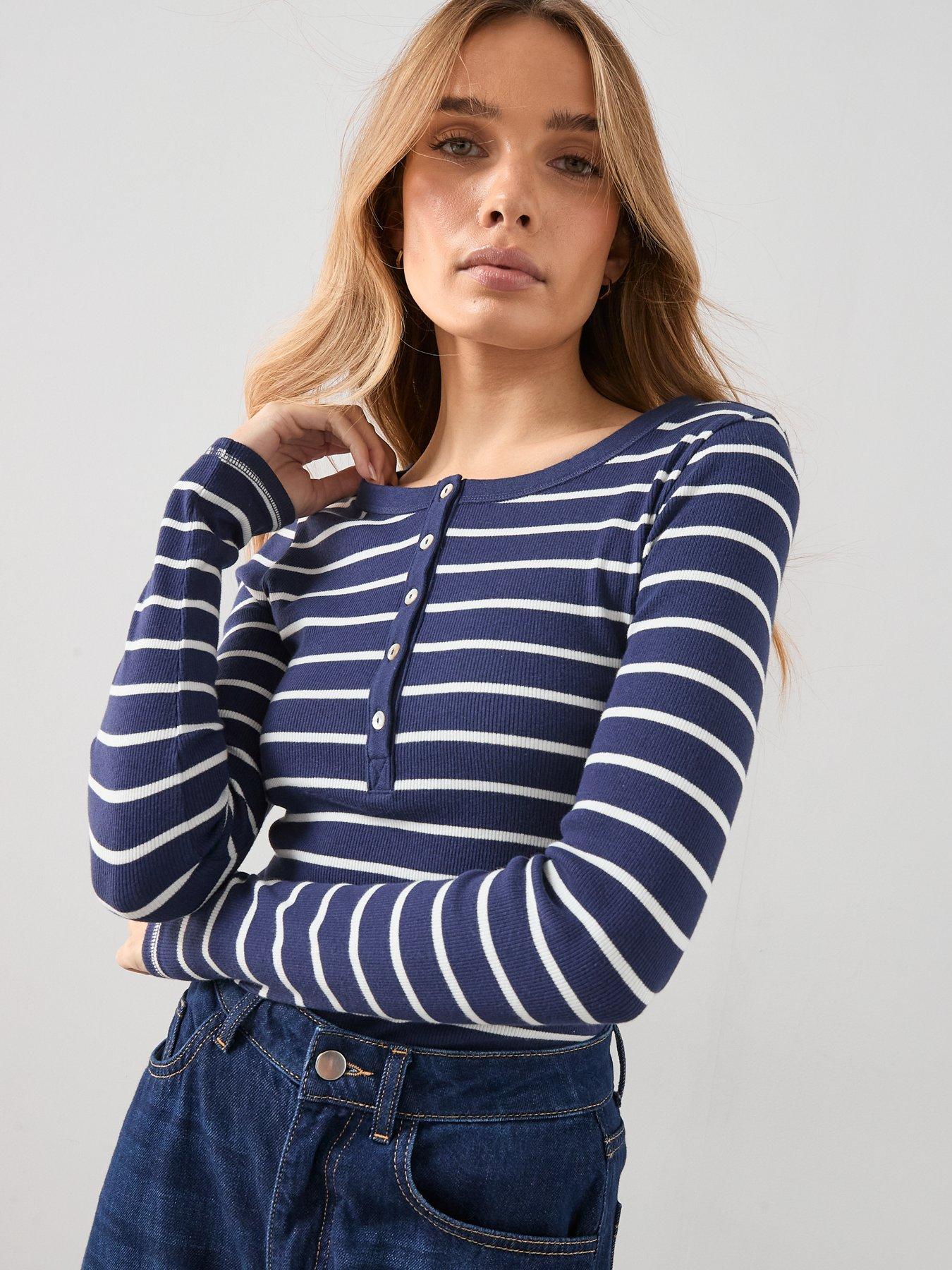 Image 4 of 7 of The Very Collection Stripe Ribbed Long Sleeve Henley - Multi