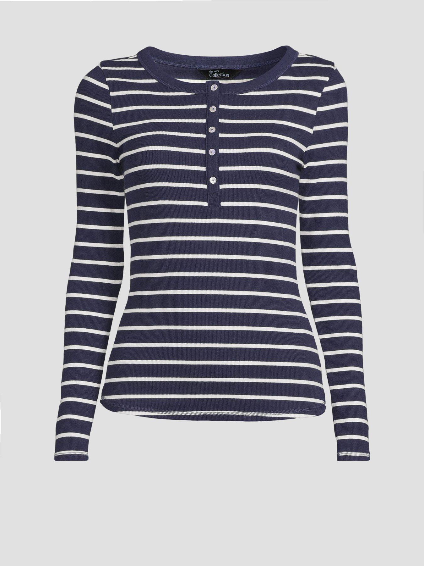 Image 7 of 7 of The Very Collection Stripe Ribbed Long Sleeve Henley - Multi