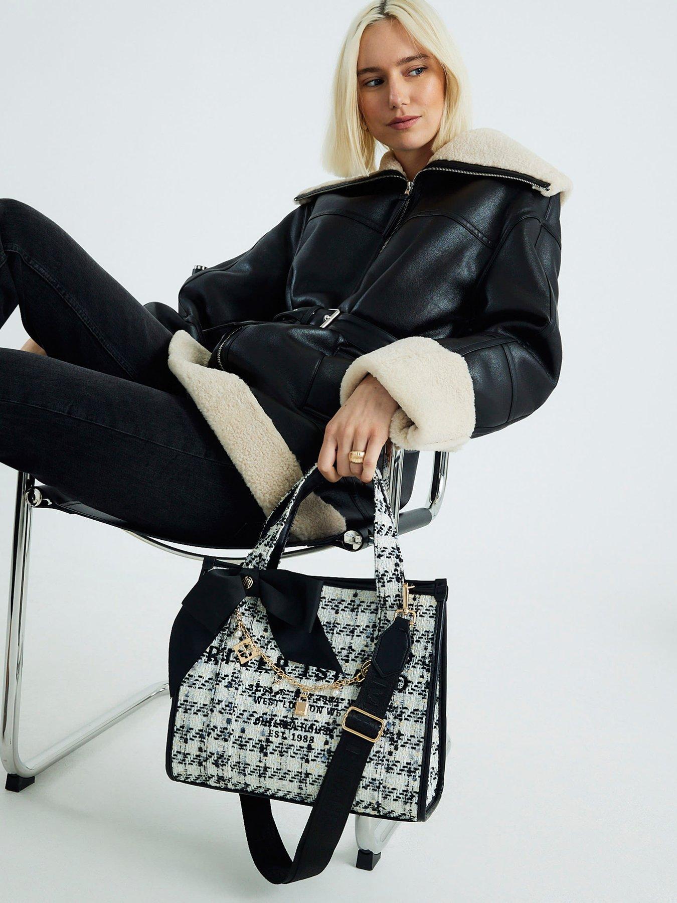 River Island Med Boucle Embroidered Tote - Cream