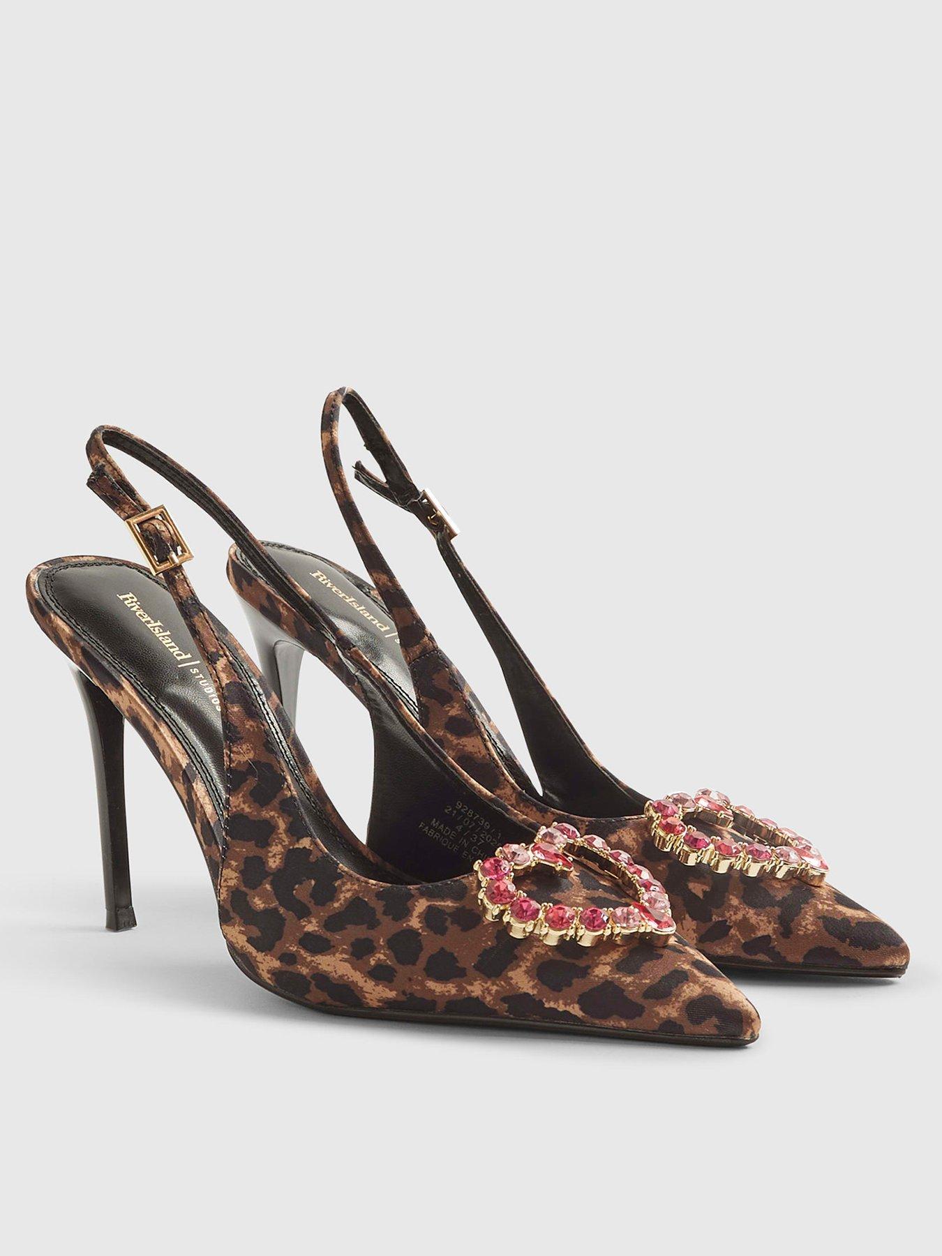 Image 2 of 5 of River Island Print Heart Brooch Slingback - Brown