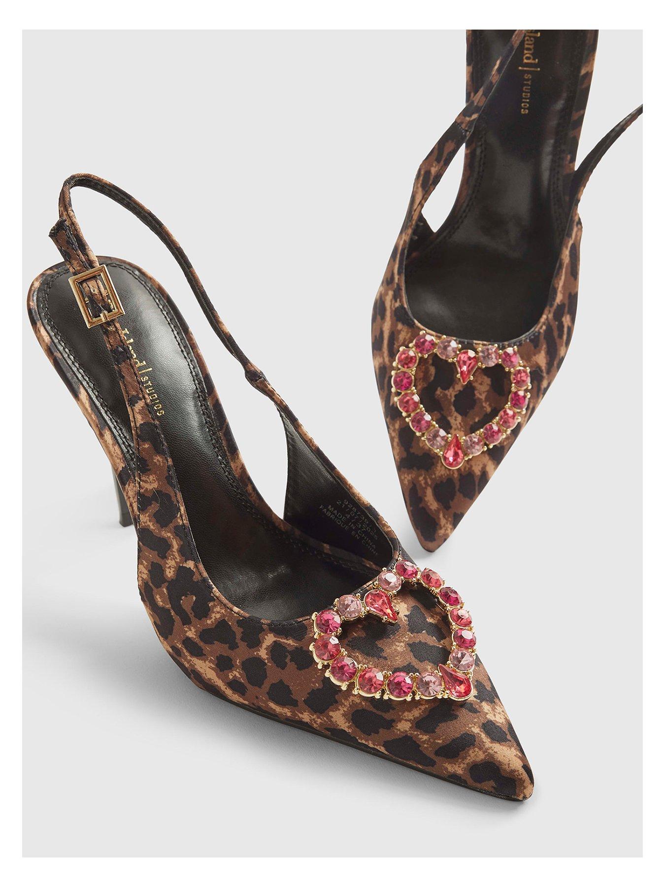 Image 4 of 5 of River Island Print Heart Brooch Slingback - Brown