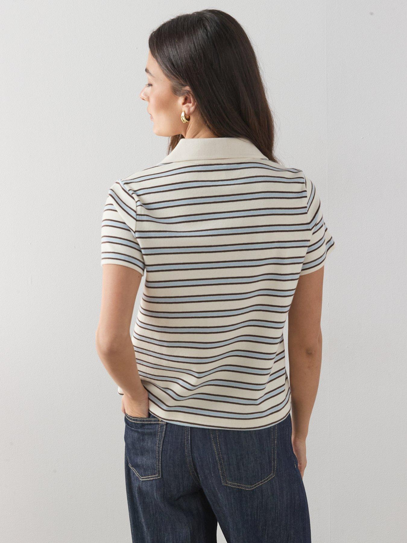 Image 2 of 6 of The Very Collection Stripe Boxy Polo Shirt - Blue