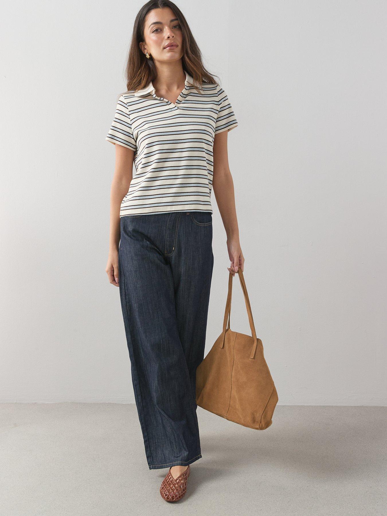 Image 3 of 6 of The Very Collection Stripe Boxy Polo Shirt - Blue