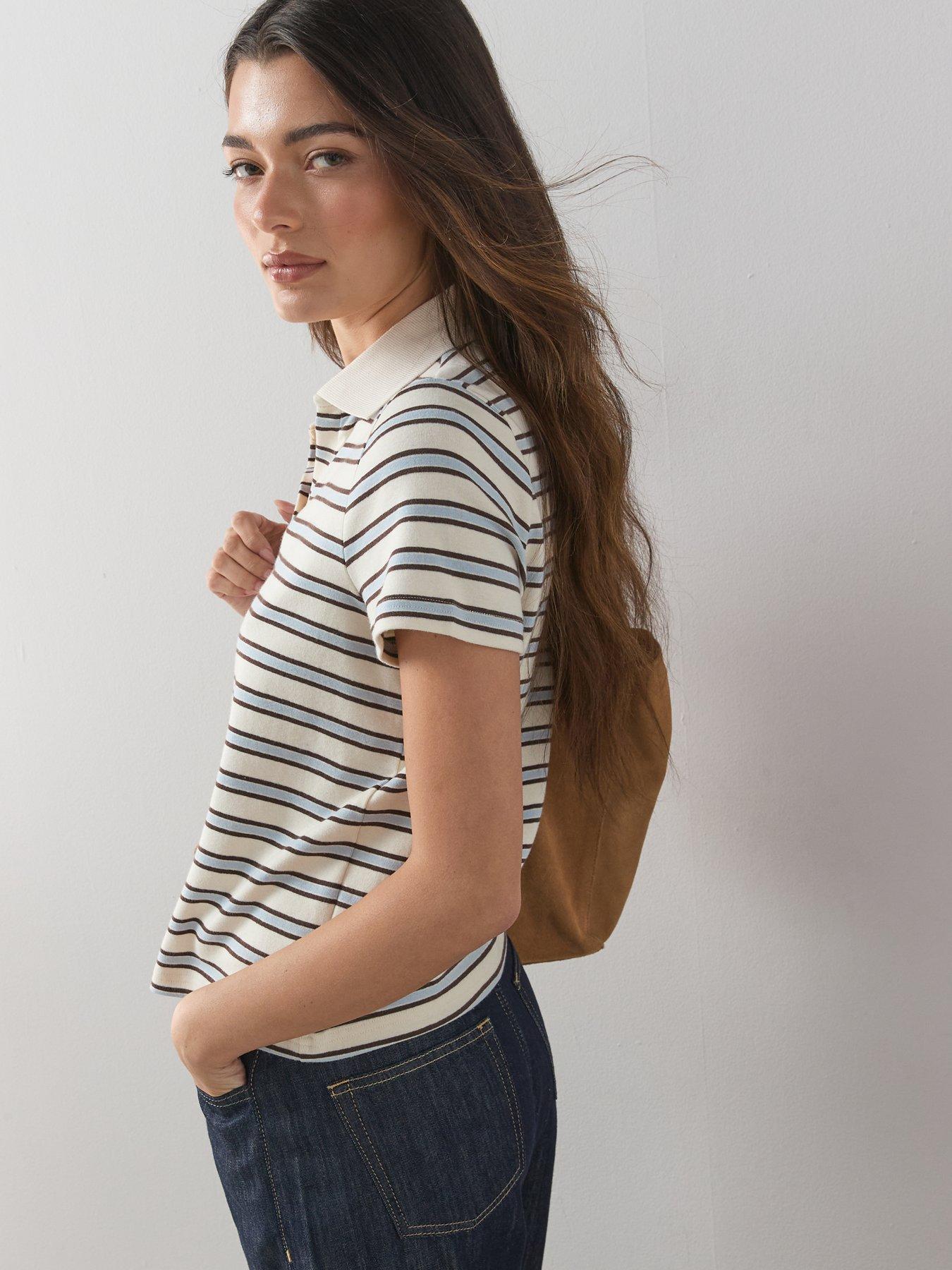 Image 5 of 6 of The Very Collection Stripe Boxy Polo Shirt - Blue