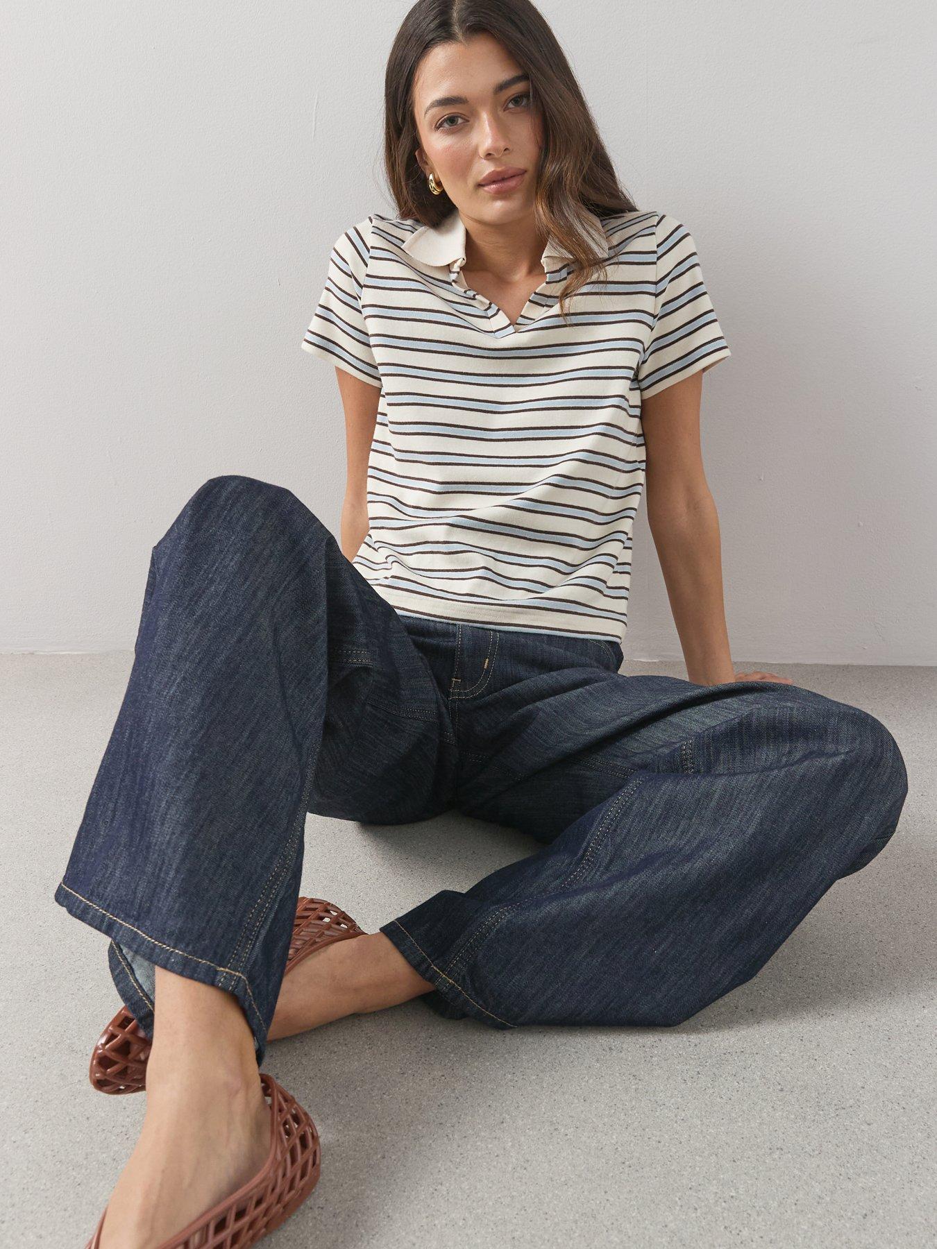 Image 6 of 6 of The Very Collection Stripe Boxy Polo Shirt - Blue