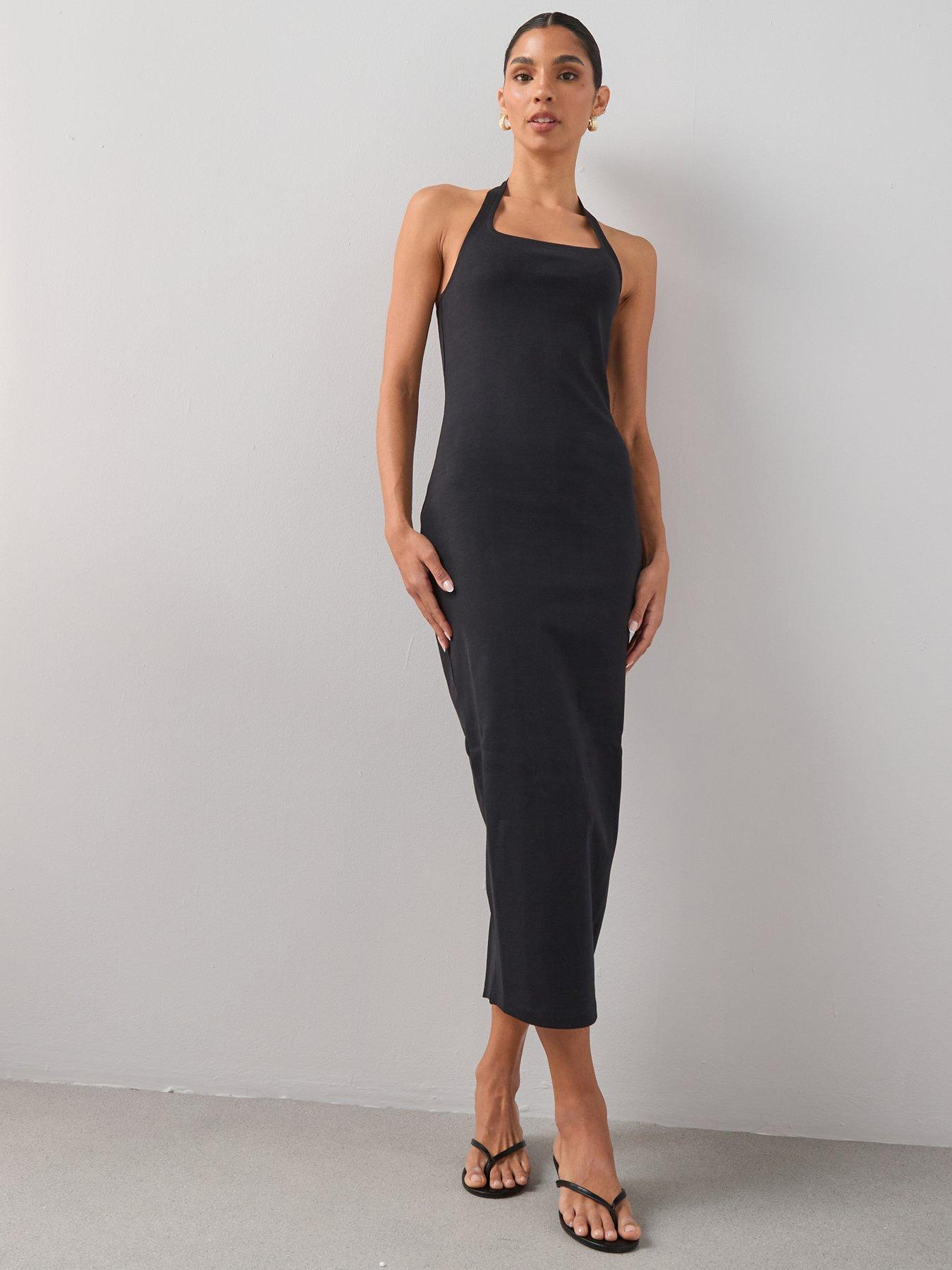 The Very Collection Fitted Halter Midi Dress - Black