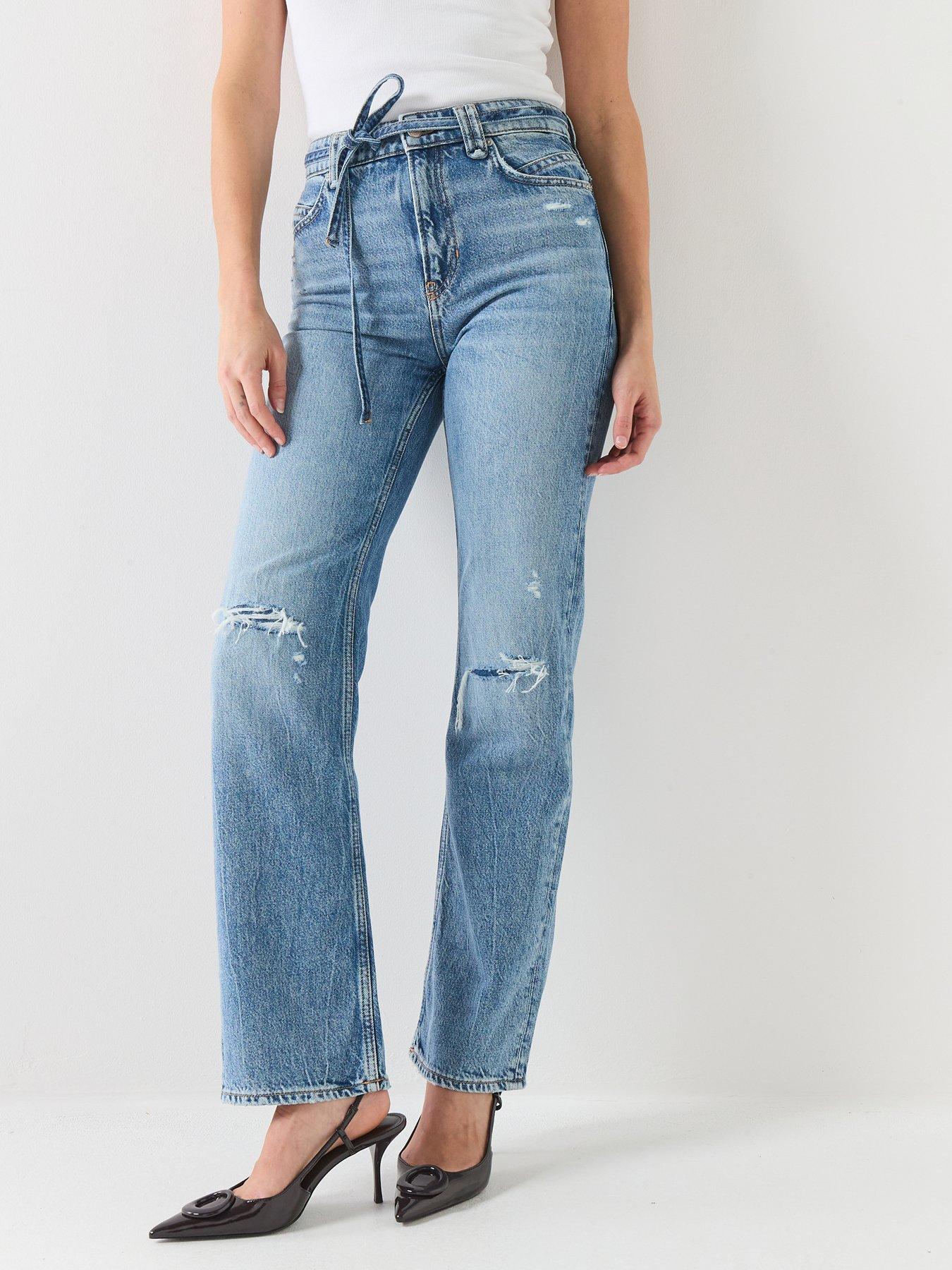boss-distressed-denim-straight-leg-jeans-blue