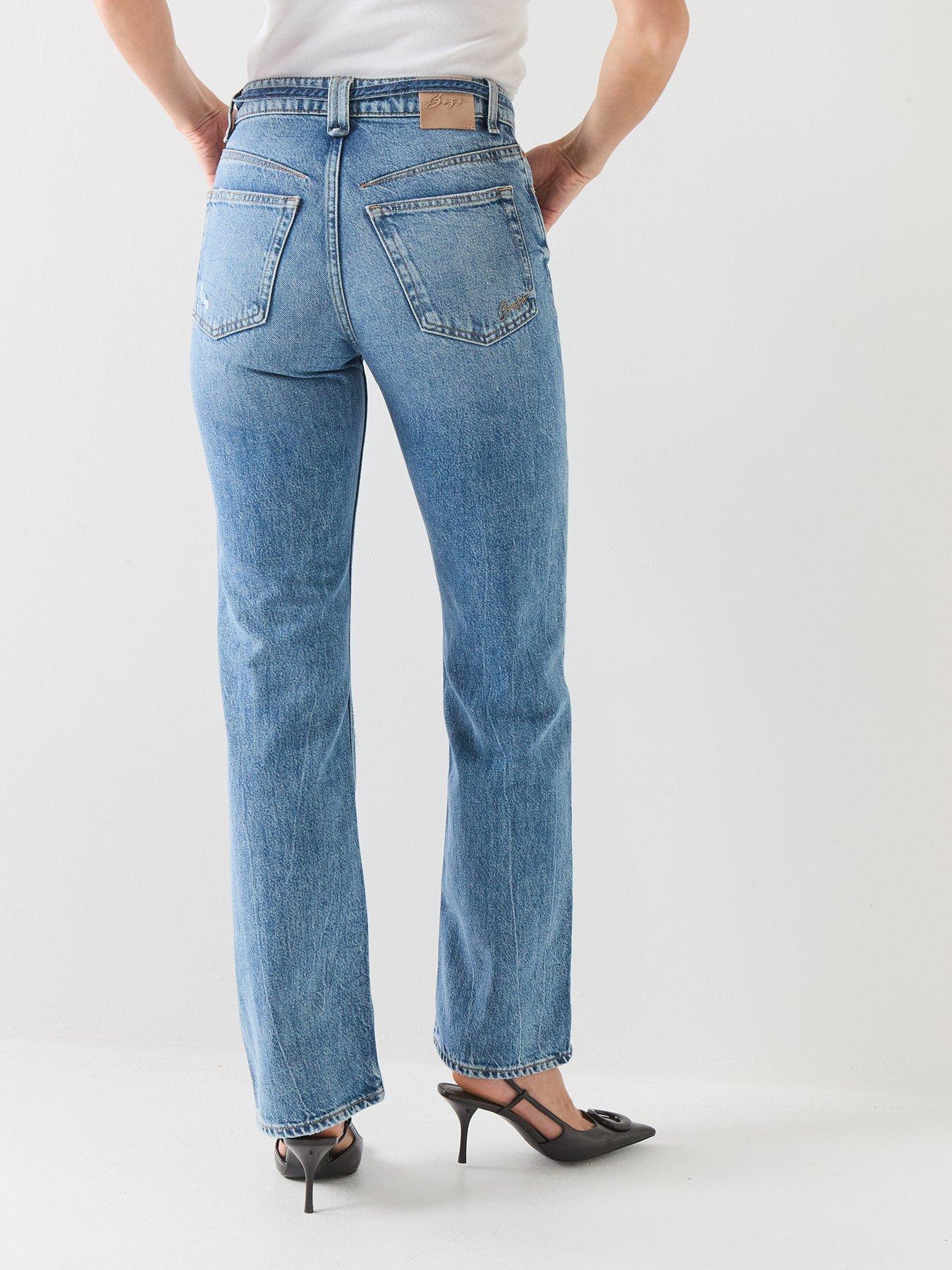 Image 2 of 6 of BOSS Distressed Denim Straight Leg Jeans - Blue