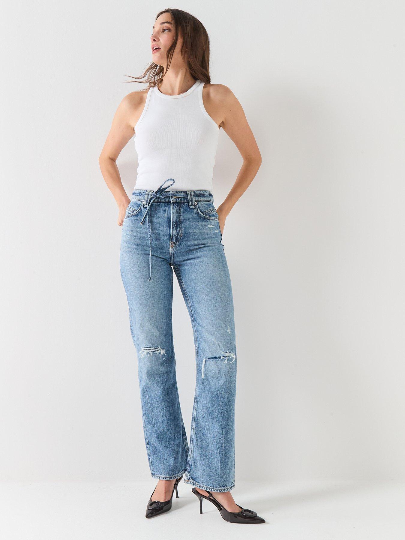 Image 3 of 6 of BOSS Distressed Denim Straight Leg Jeans - Blue