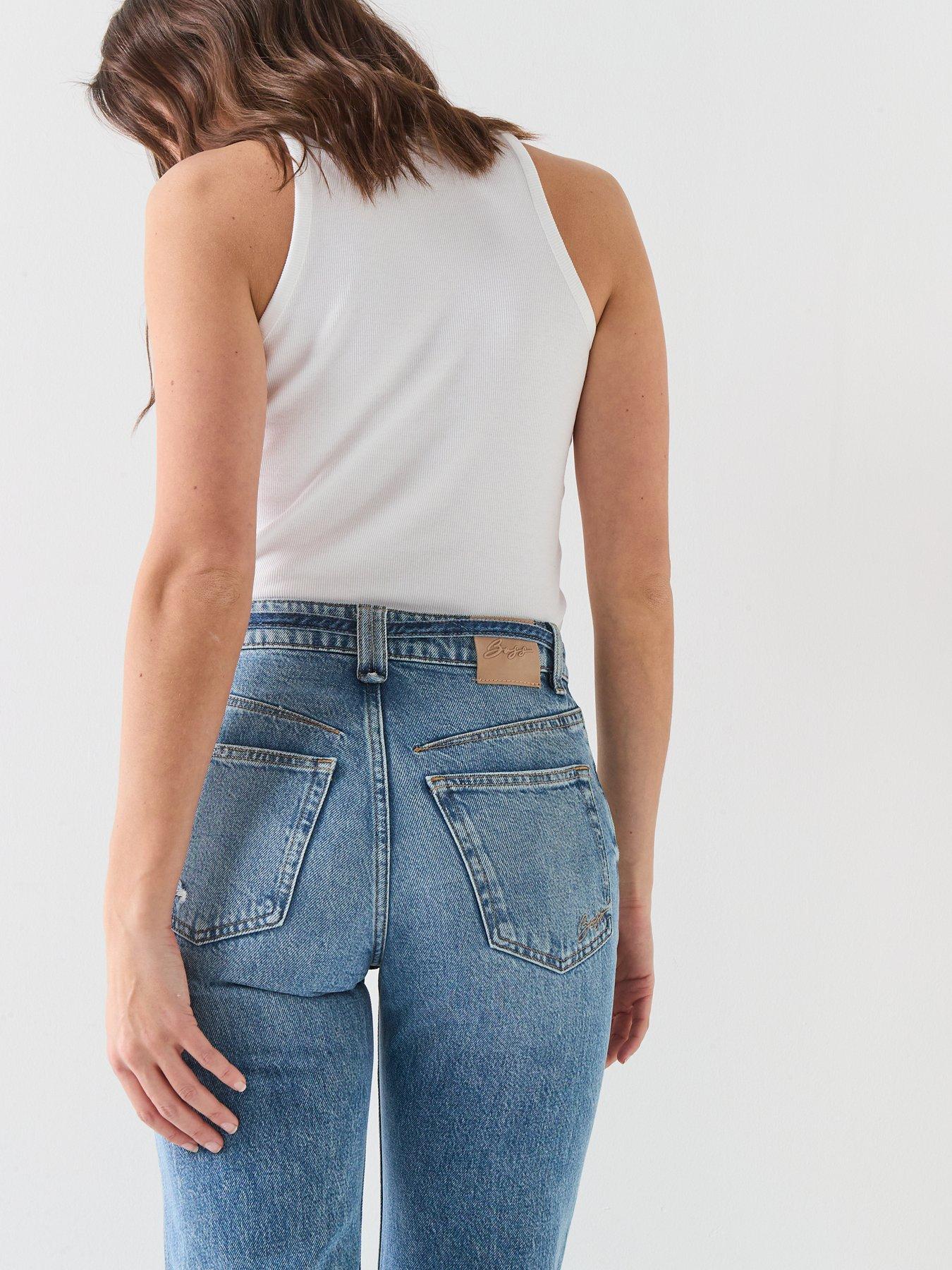 Image 4 of 6 of BOSS Distressed Denim Straight Leg Jeans - Blue