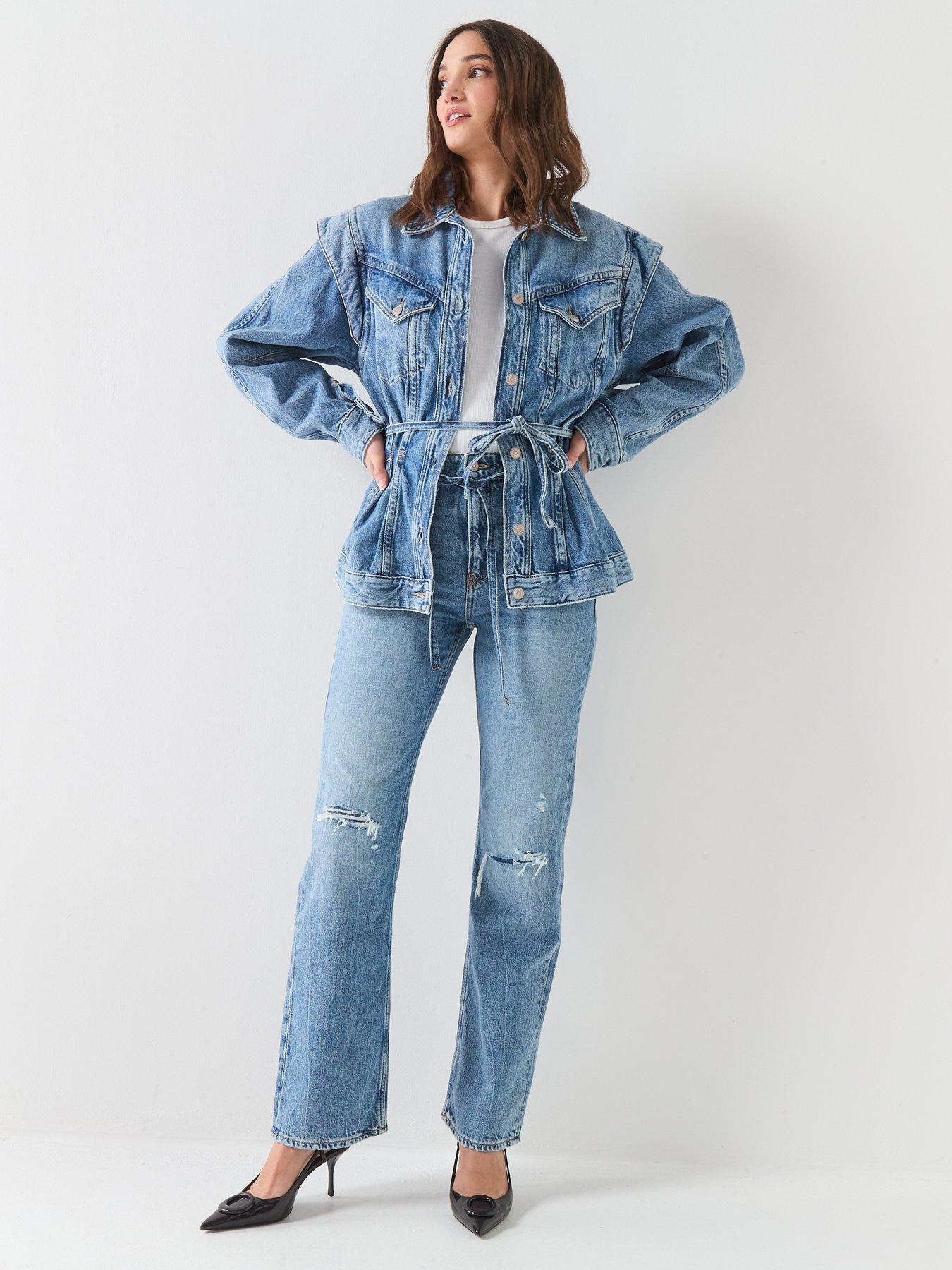 Image 5 of 6 of BOSS Distressed Denim Straight Leg Jeans - Blue