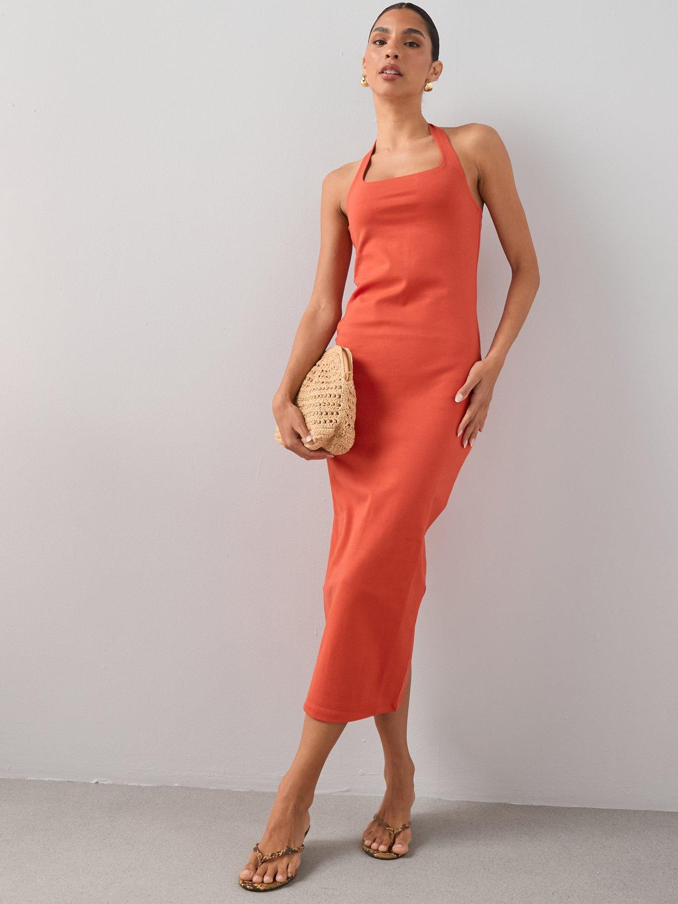 ponte knit fit and flare dress Shop Orange Fitted Midi Dress With Side Ruching Detail - for Women |  OUTZIDR