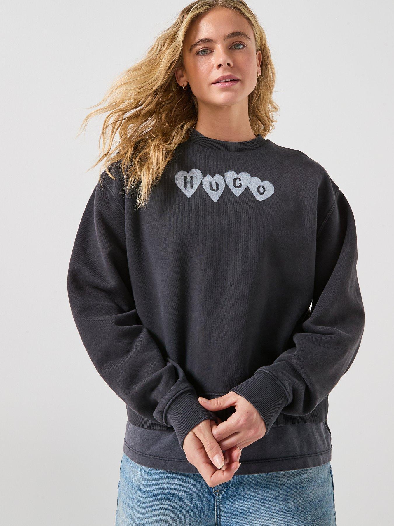 Image 1 of 6 of HUGO Vintage Heart Crew Sweatshirt - Black