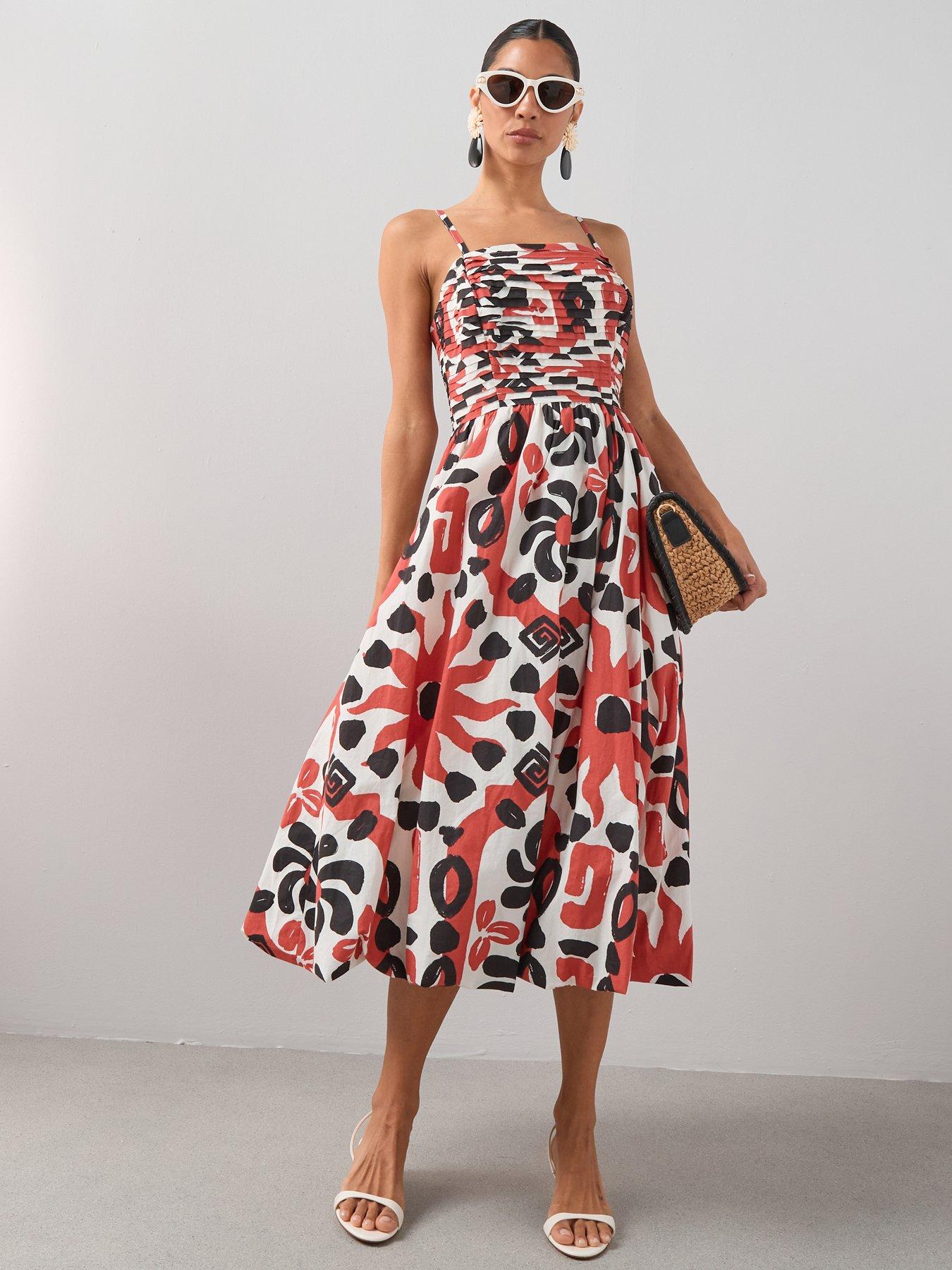 The Very Collection Pintuck Detail Puffball Midi Dress - Print