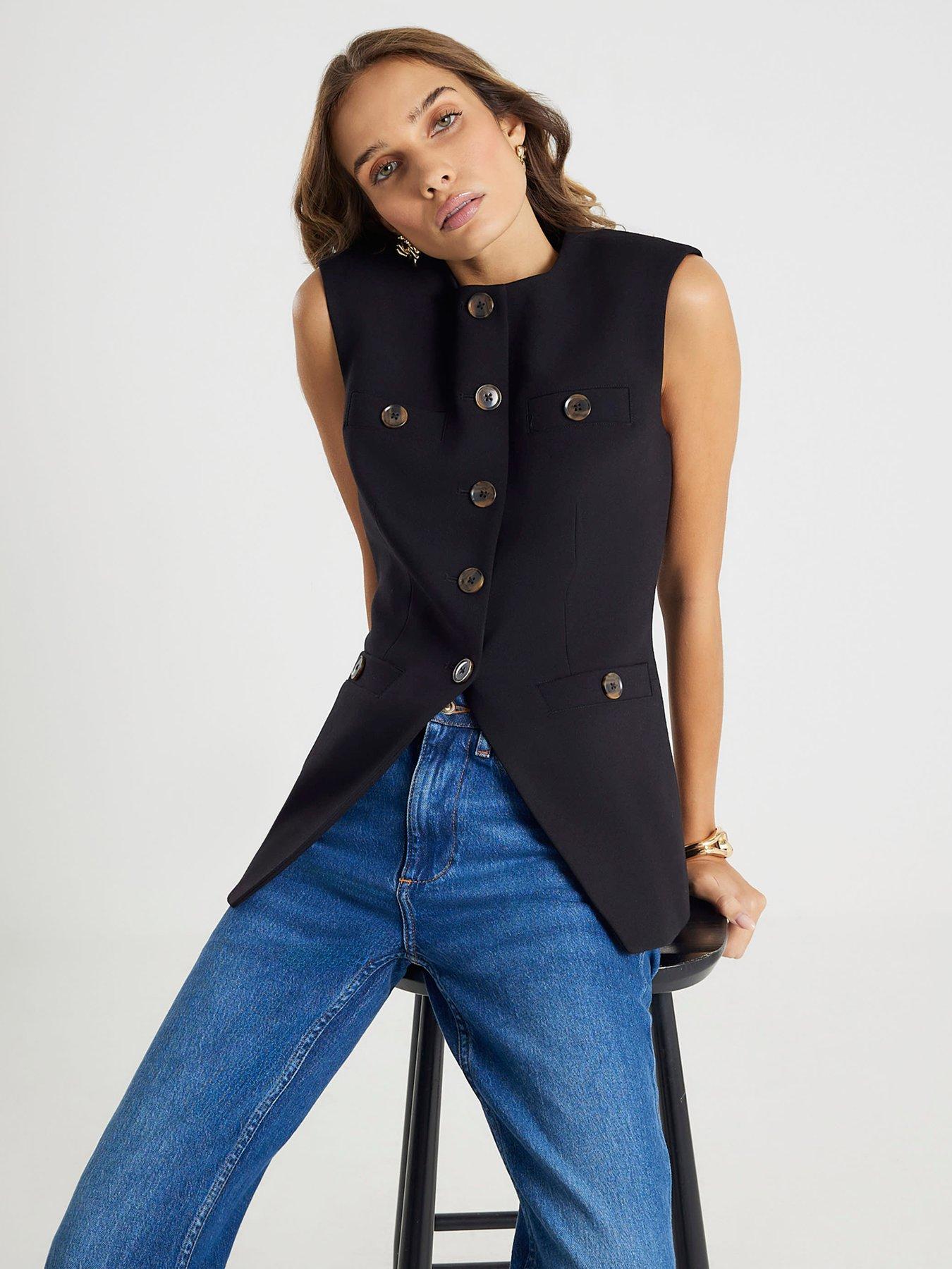 river-island-short-high-neck-button-detail-blackfront