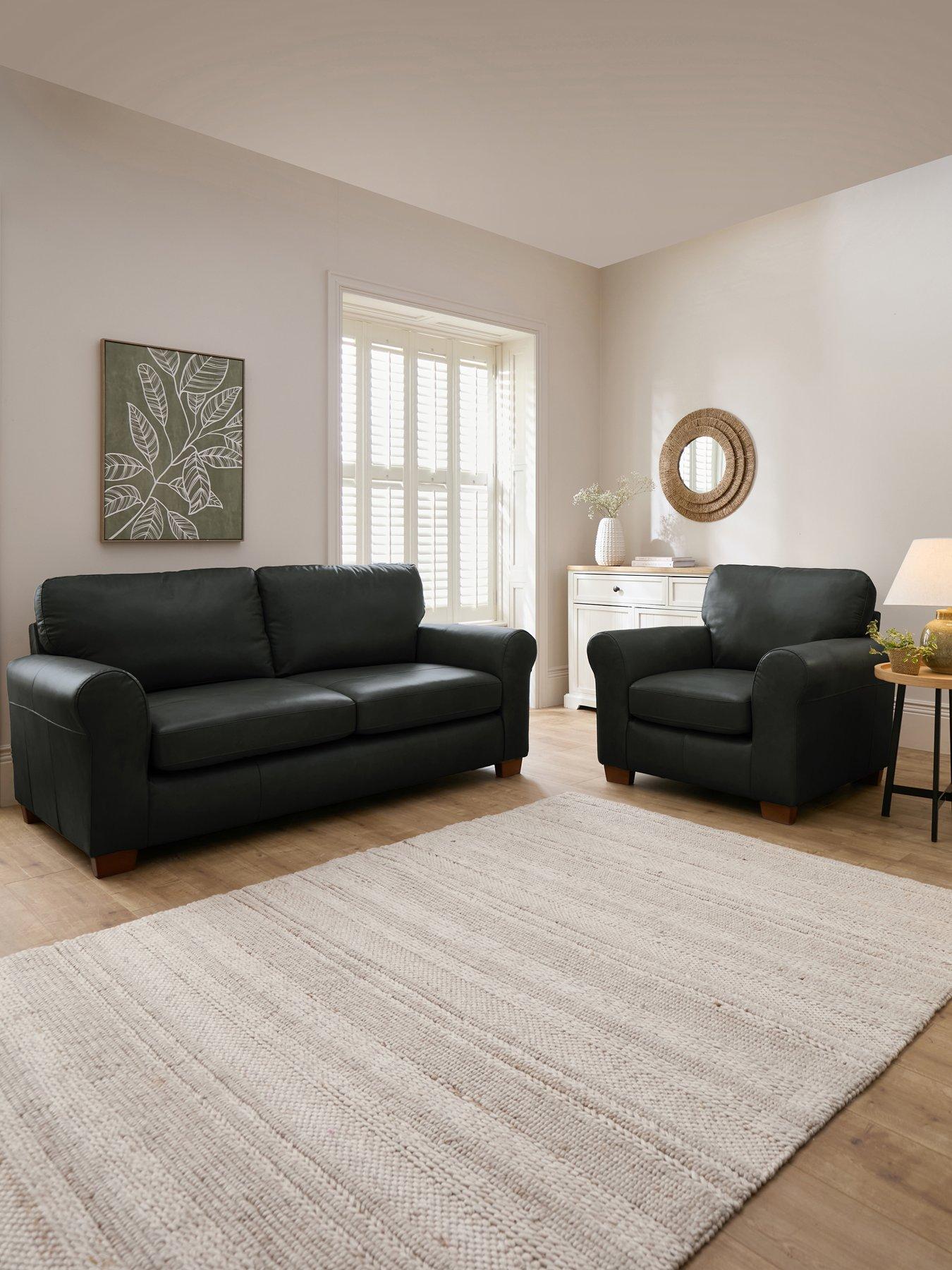 The Very Collection Bailey Italian Leather 3 Seater + Chair