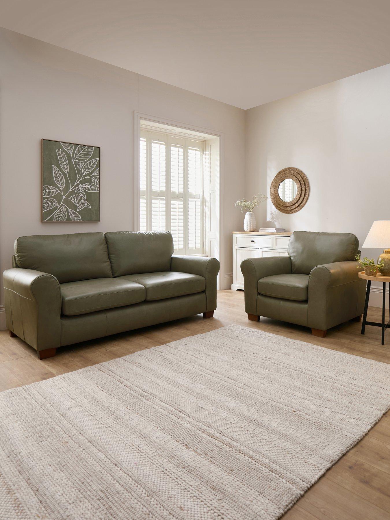 The Very Collection Bailey Italian Leather 3 Seater + Chair