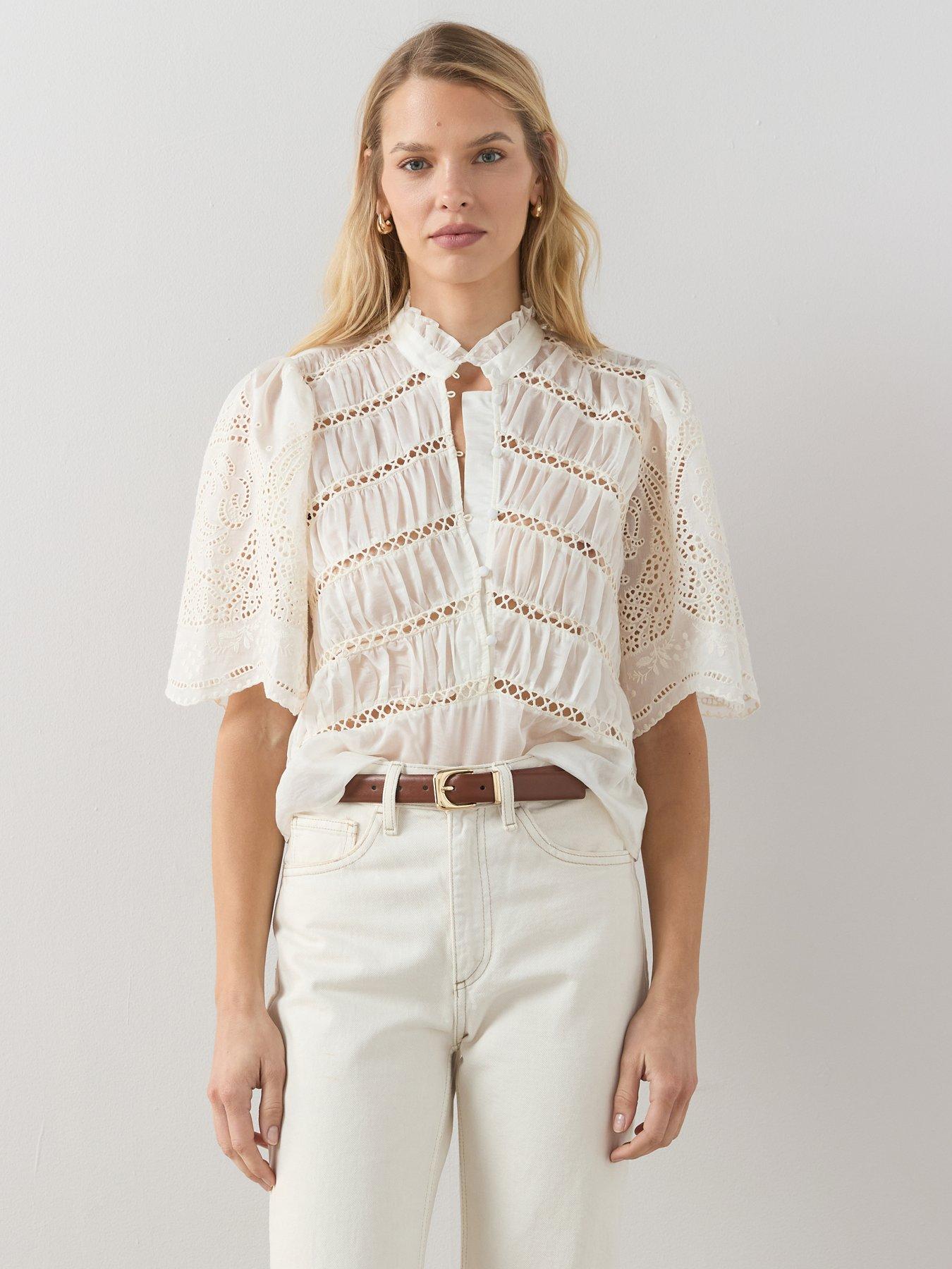 Image 1 of 6 of The Very Collection Textured Lace Insert Detail Blouse