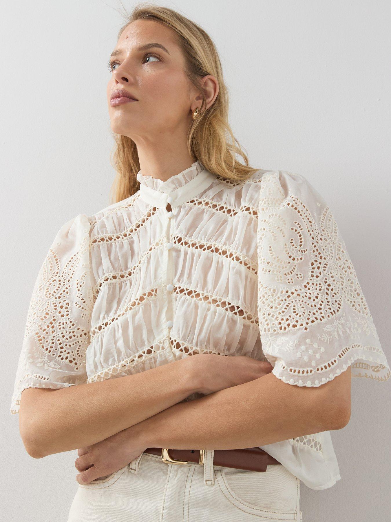 Image 5 of 6 of The Very Collection Textured Lace Insert Detail Blouse