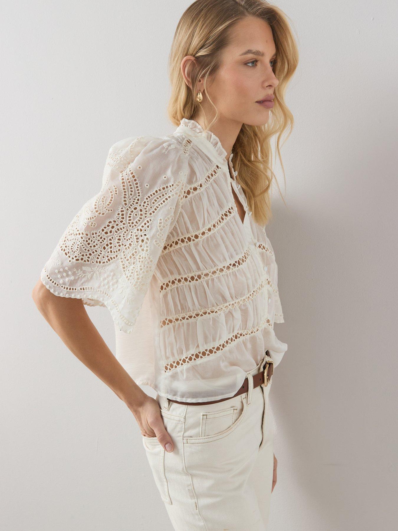 Image 6 of 6 of The Very Collection Textured Lace Insert Detail Blouse