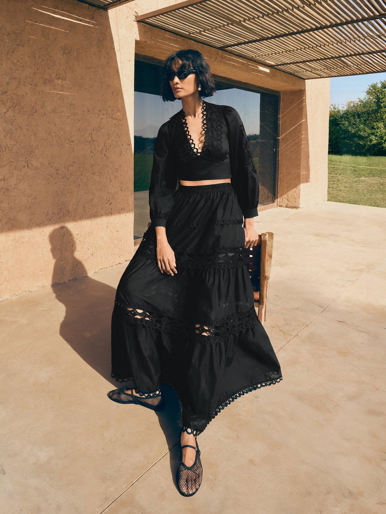 The Very Collection Maxi Broderie Skirt - Black