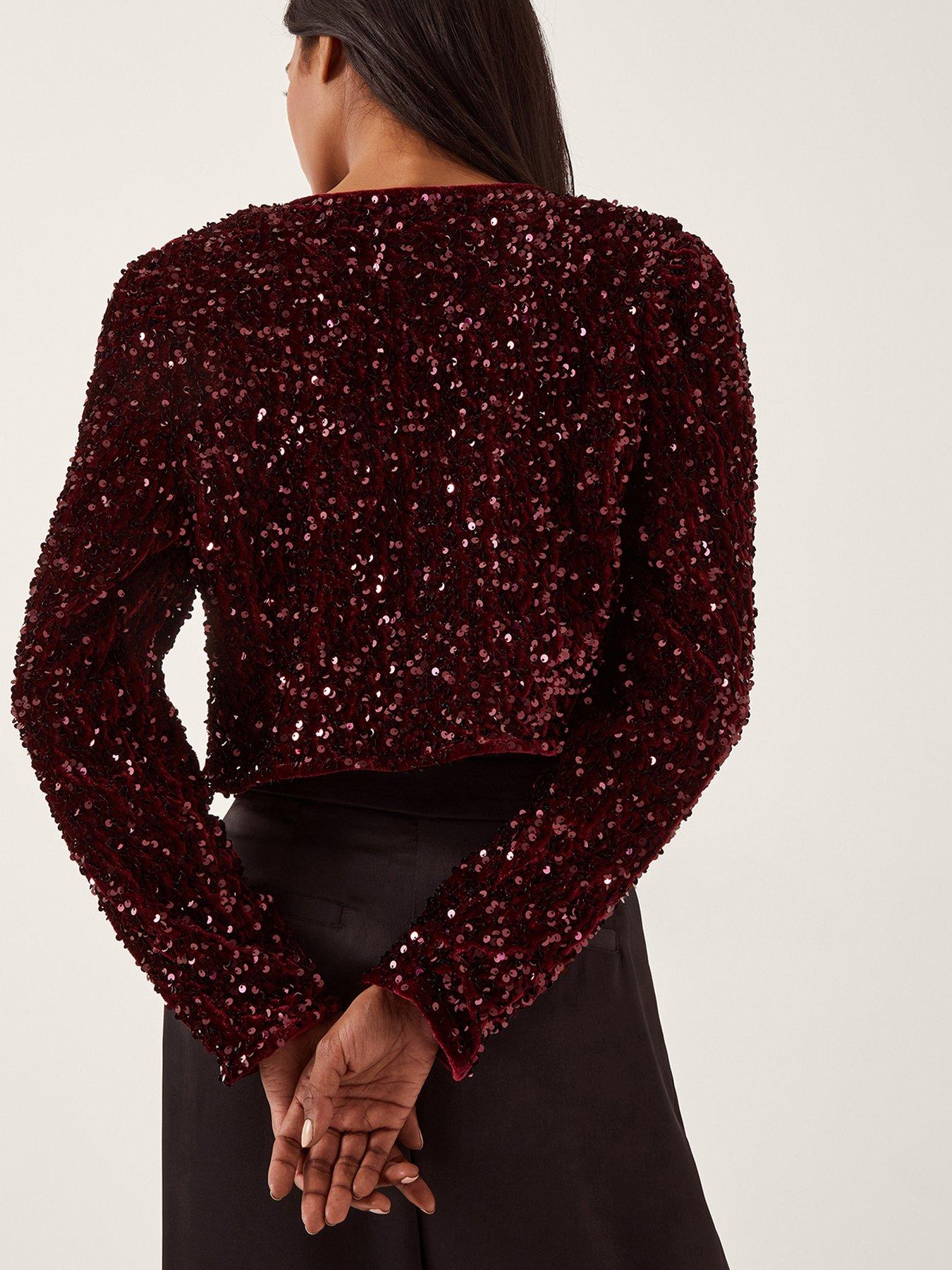 Image 2 of 4 of Monsoon Belinda Bow Sequin Jacket - Red