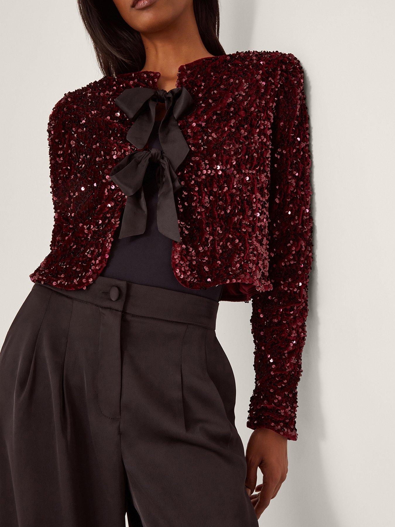 Image 4 of 4 of Monsoon Belinda Bow Sequin Jacket - Red