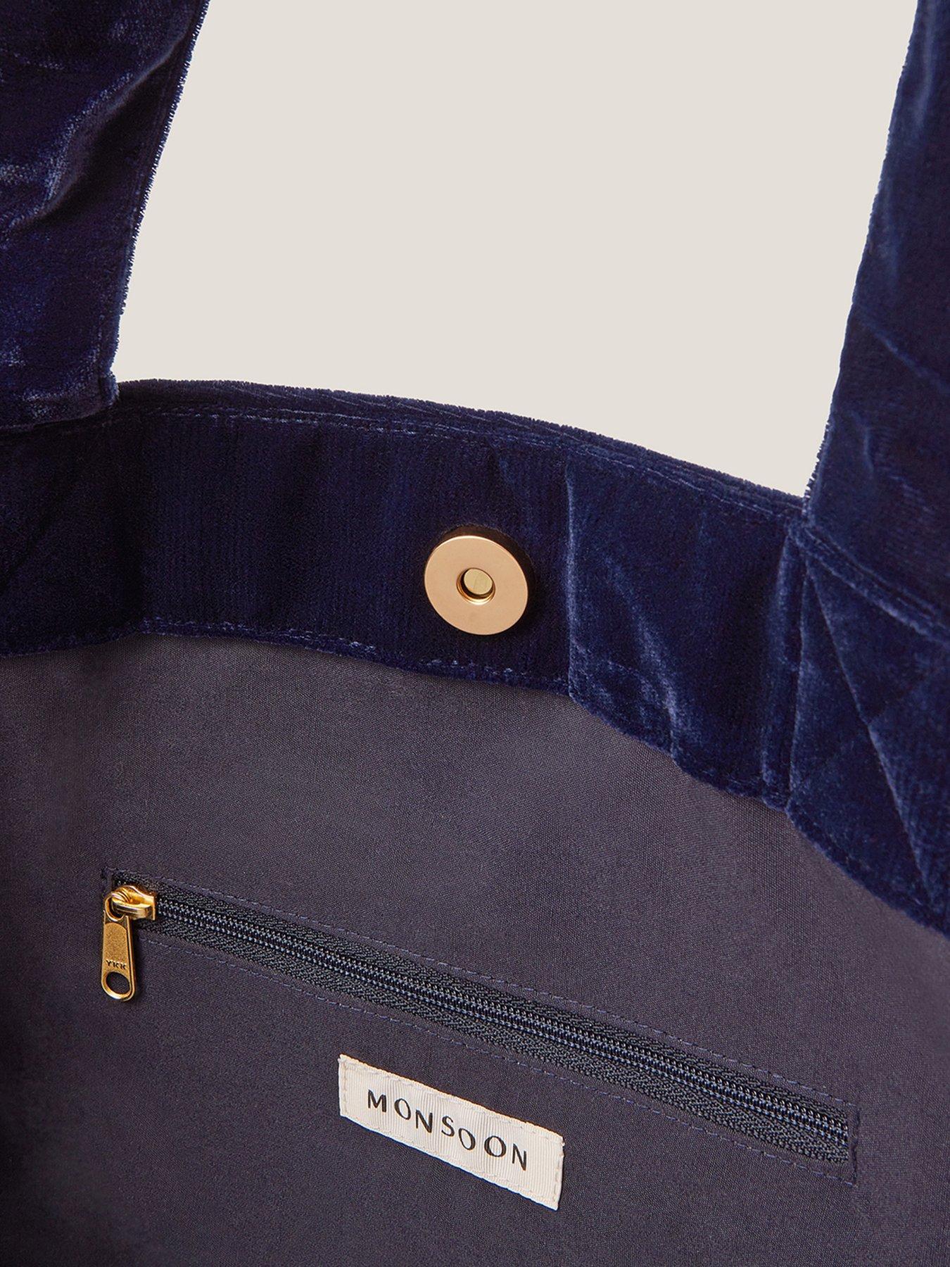 Image 3 of 4 of Monsoon Fallon Floral Embroidered Velvet Tote Bag - Blue