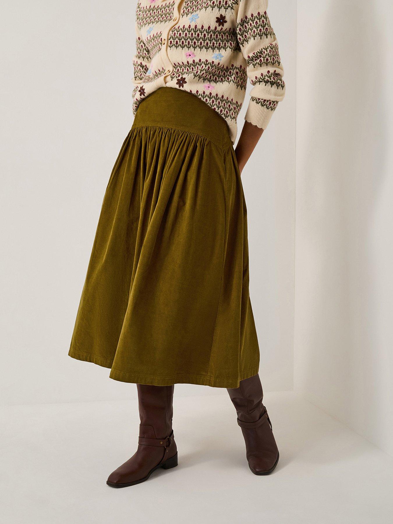 Monsoon Jenny Corduroy Midi Skirt - Green