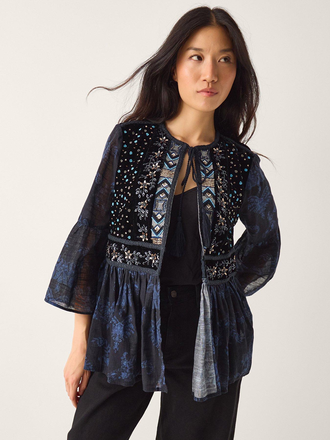 Image 1 of 4 of Monsoon Kelly Print Jacket - Blue