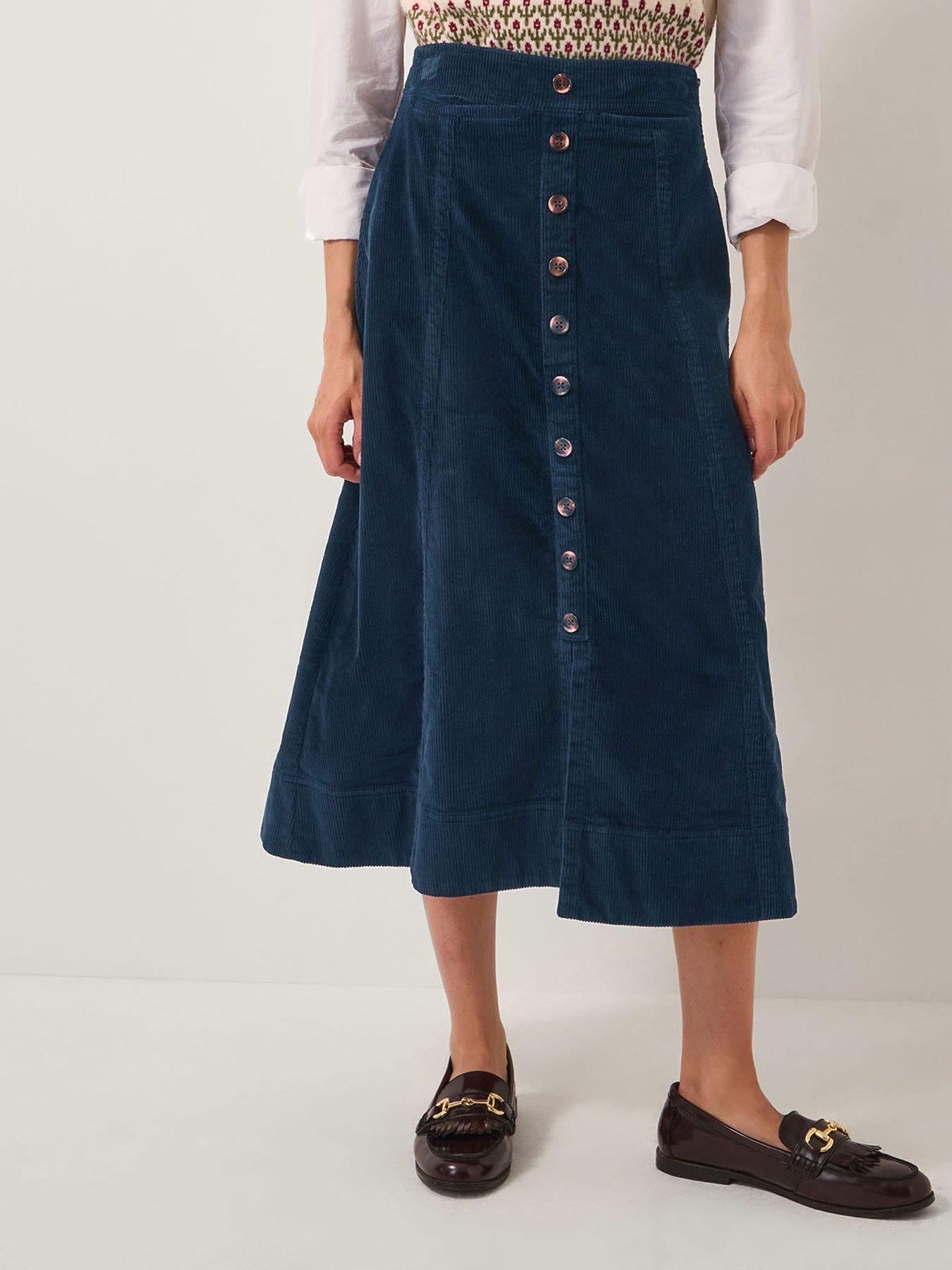 Monsoon Jamie Button Corduroy Midi Skirt - Blue