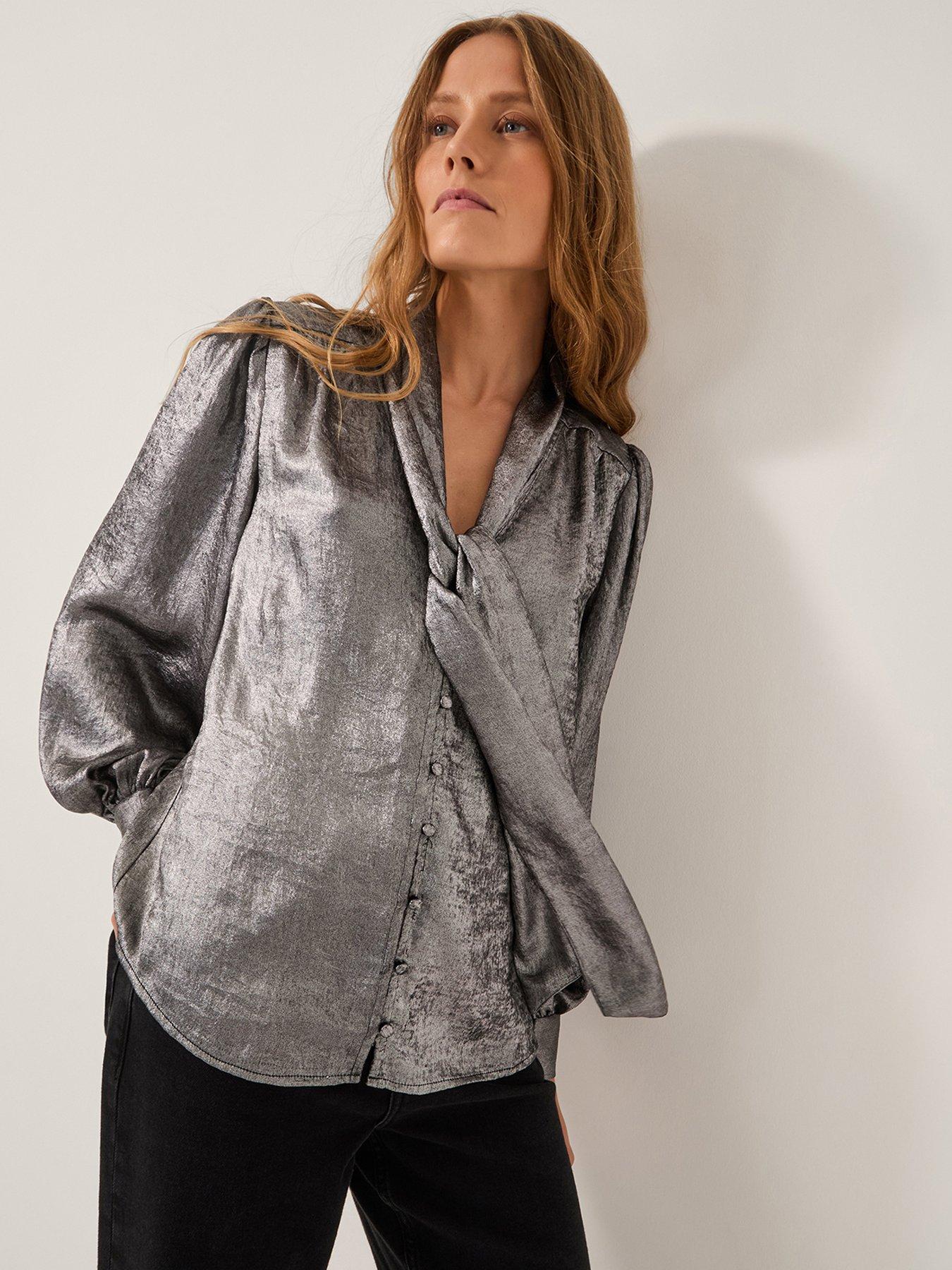 monsoon-milena-metallic-tie-neck-blouse-silver