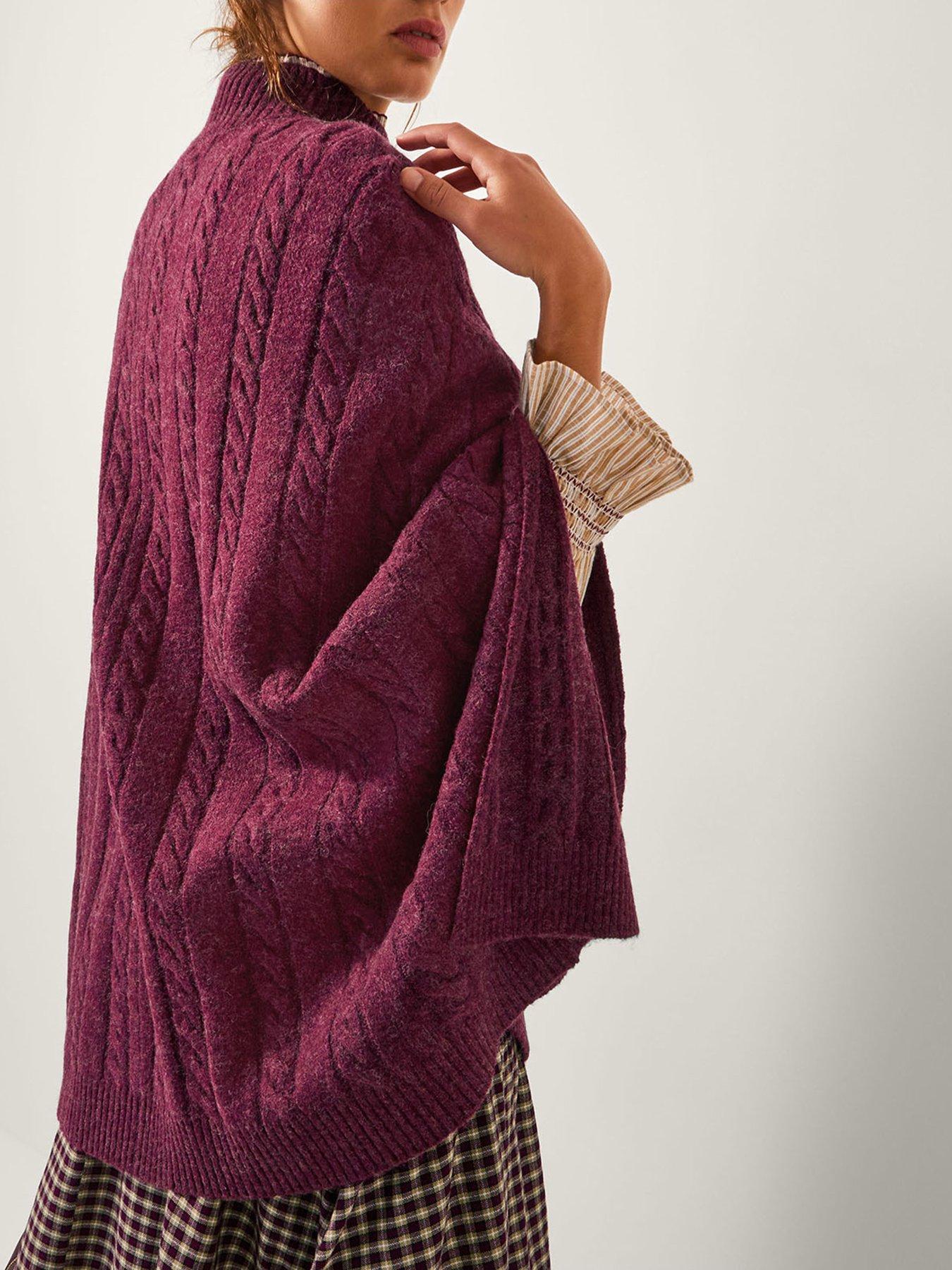 Image 4 of 4 of Monsoon Carrie Cable Poncho - Red