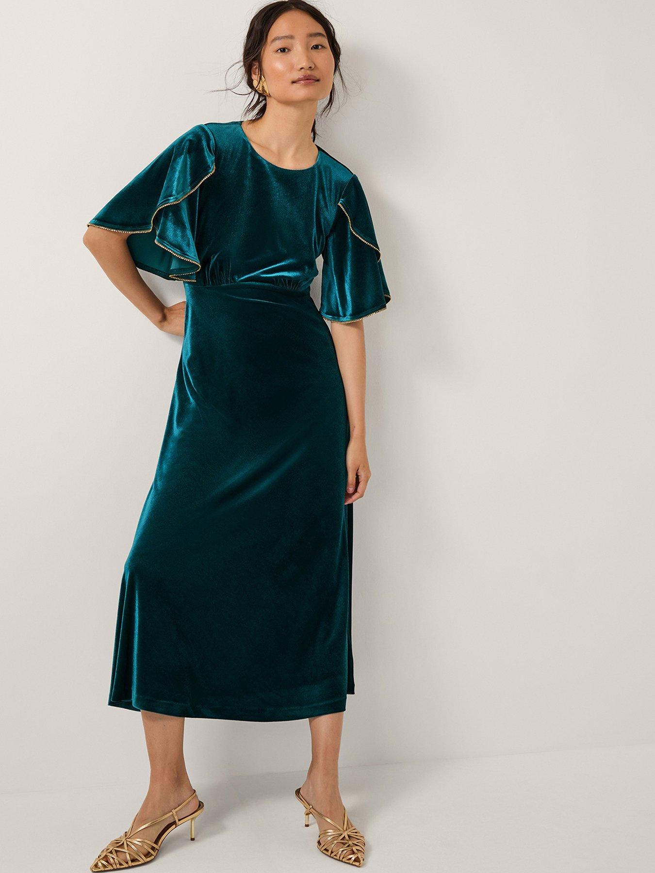 Monsoon Cecelia Velvet Cape Midi Dress - Green