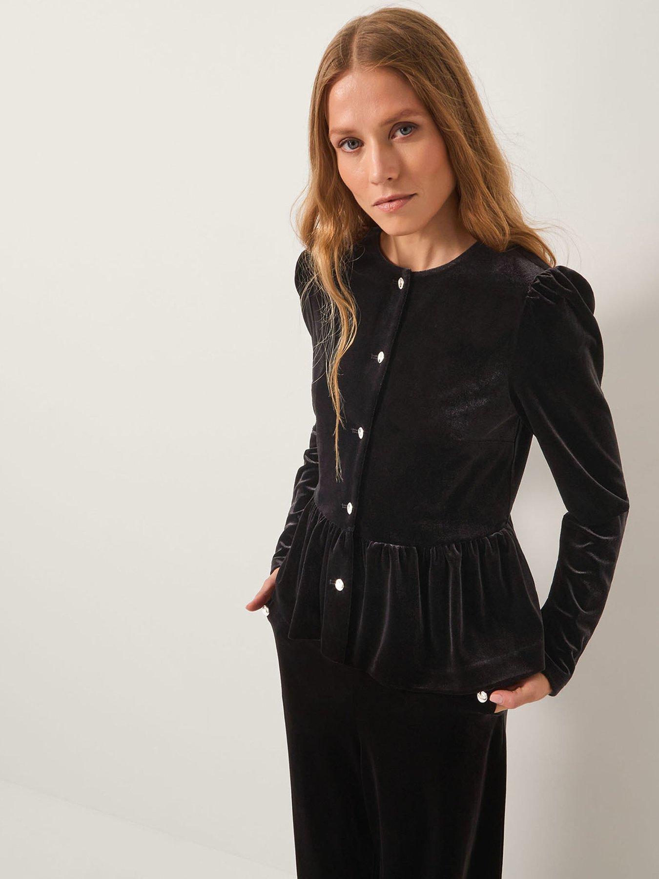 Monsoon Vayle Stretch Velvet Peplum Jacket - Black