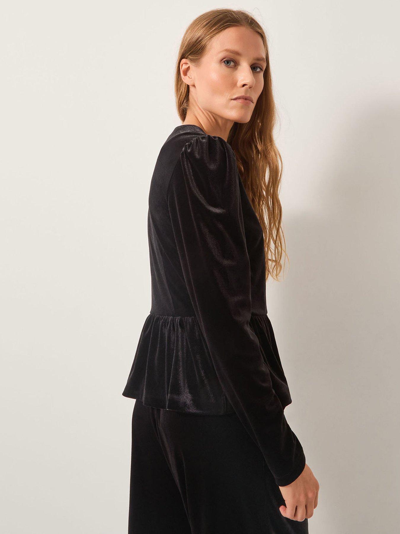 Image 2 of 5 of Monsoon Vayle Stretch Velvet Peplum Jacket - Black